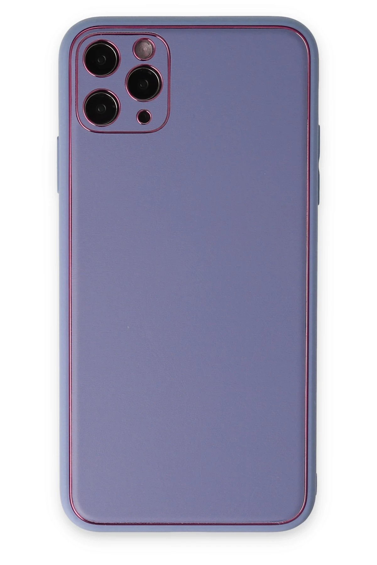 iPhone 11 Pro Max Kılıf Coco Deri Silikon Kapak - Açık Lila-(5796)