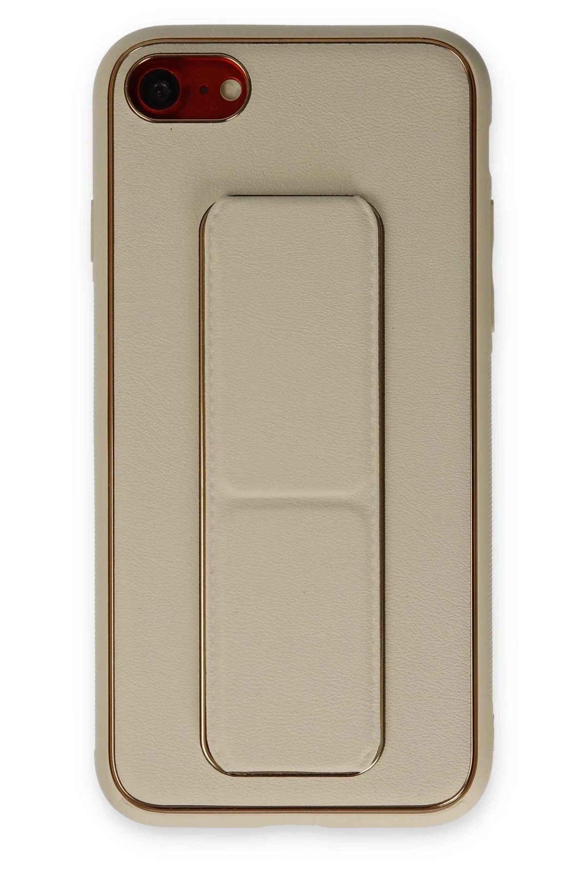 iPhone 7 Kılıf Coco Deri Standlı Kapak - Gold-(5796)
