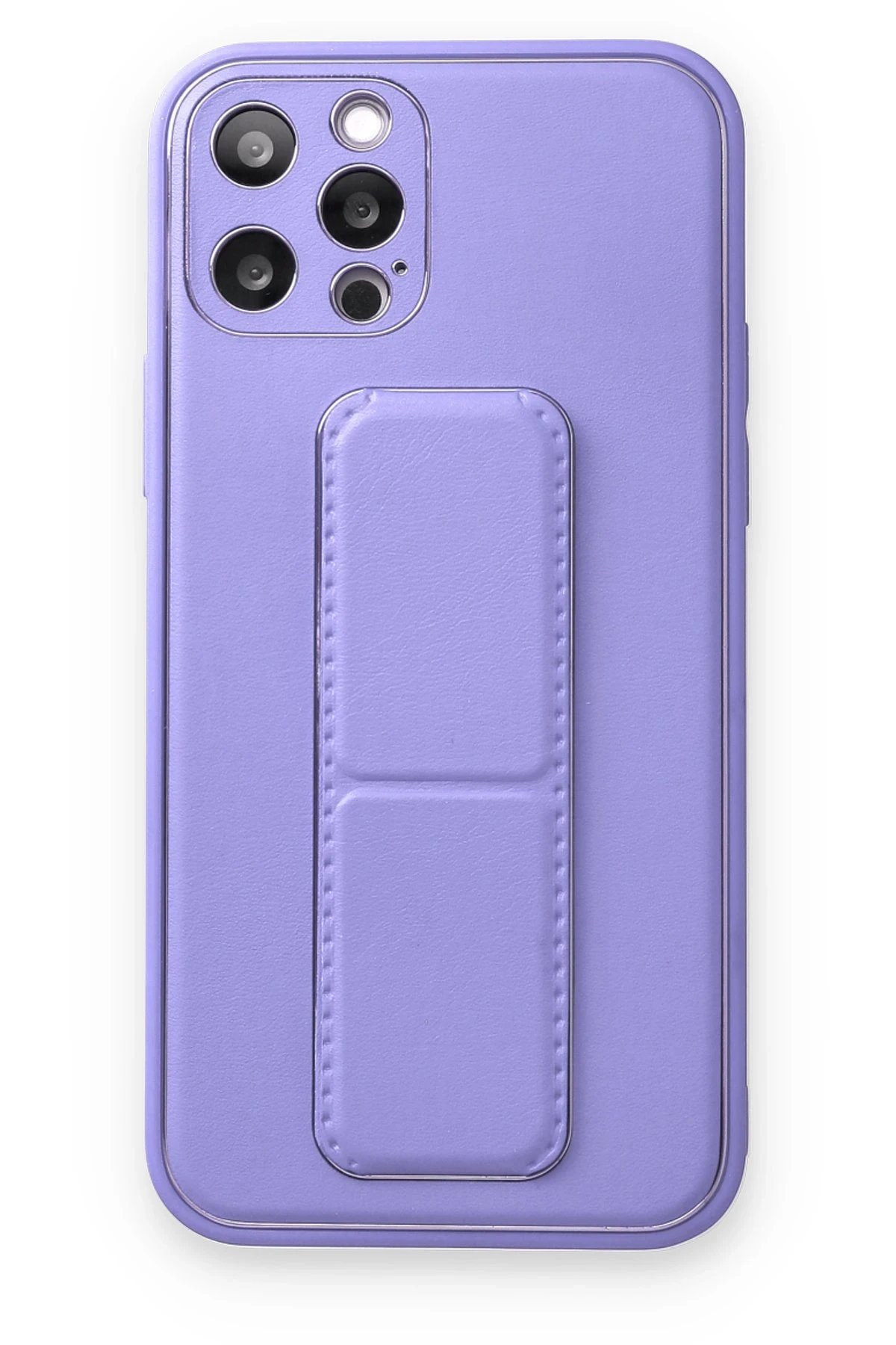 iPhone 12 Pro Kılıf Coco Deri Standlı Kapak - Koyu Lila-(5796)
