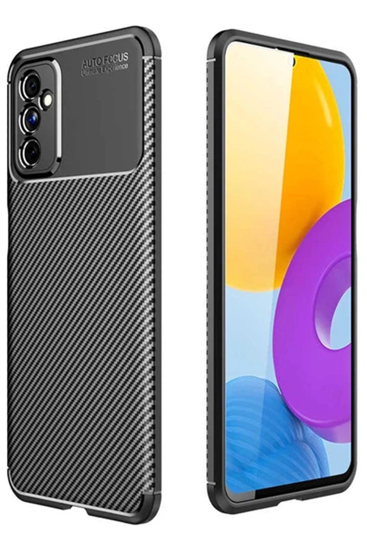 Samsung Galaxy M52 5G Kılıf Auto Focus Karbon Kapak - Siyah-(5796)