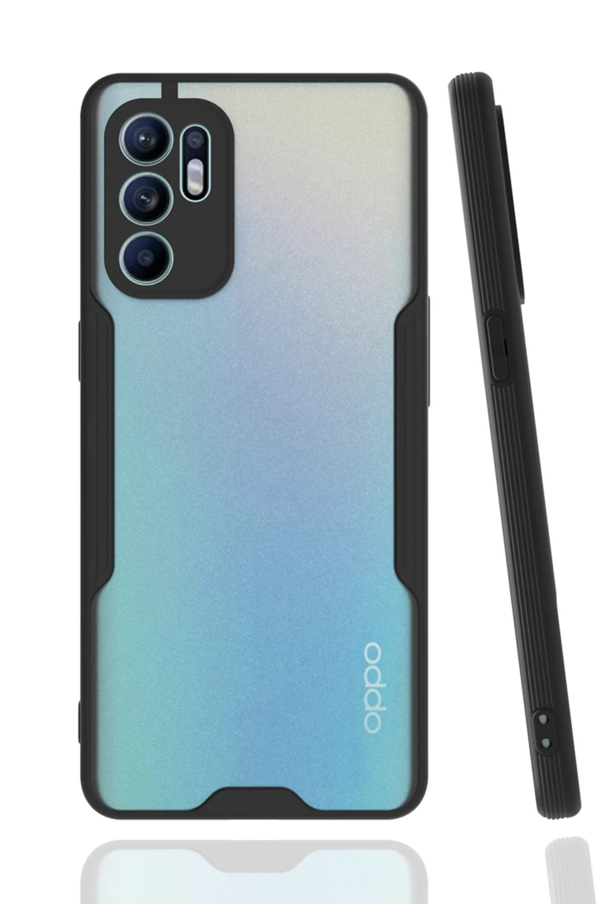 Oppo Reno 6 Kılıf Platin Silikon - Siyah-(5796)