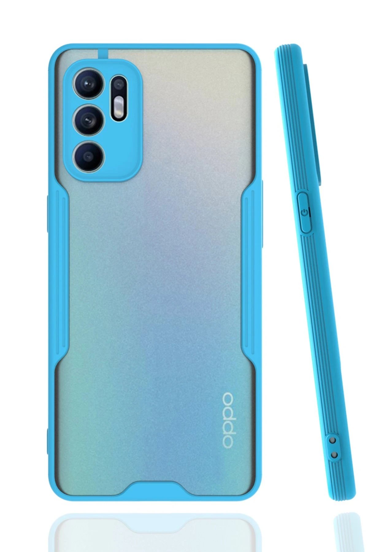 Oppo Reno 6 Kılıf Platin Silikon - Mavi-(5796)