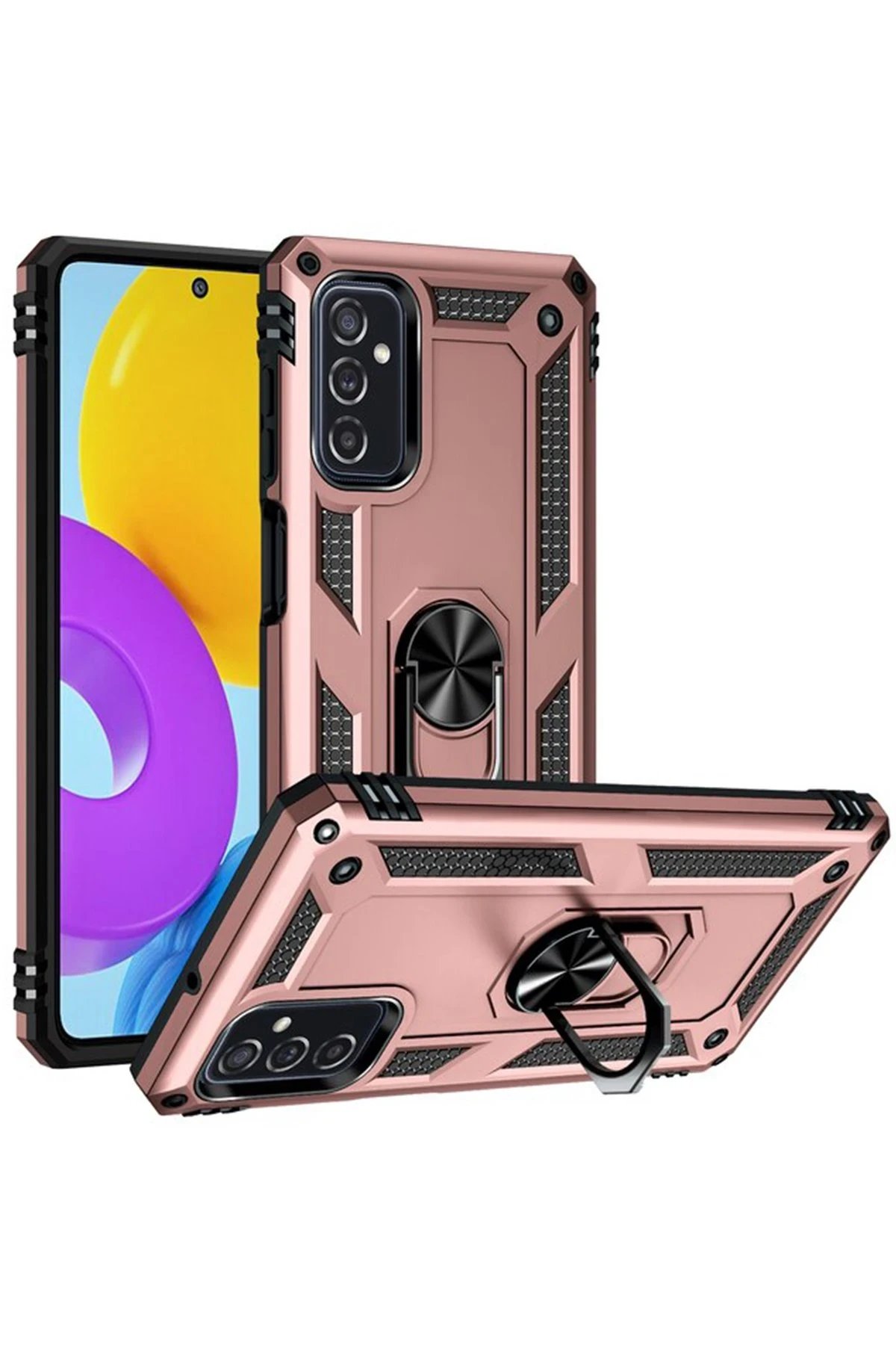 Samsung Galaxy M52 5G Kılıf Sofya Yüzüklü Silikon Kapak - Rose-(5796)