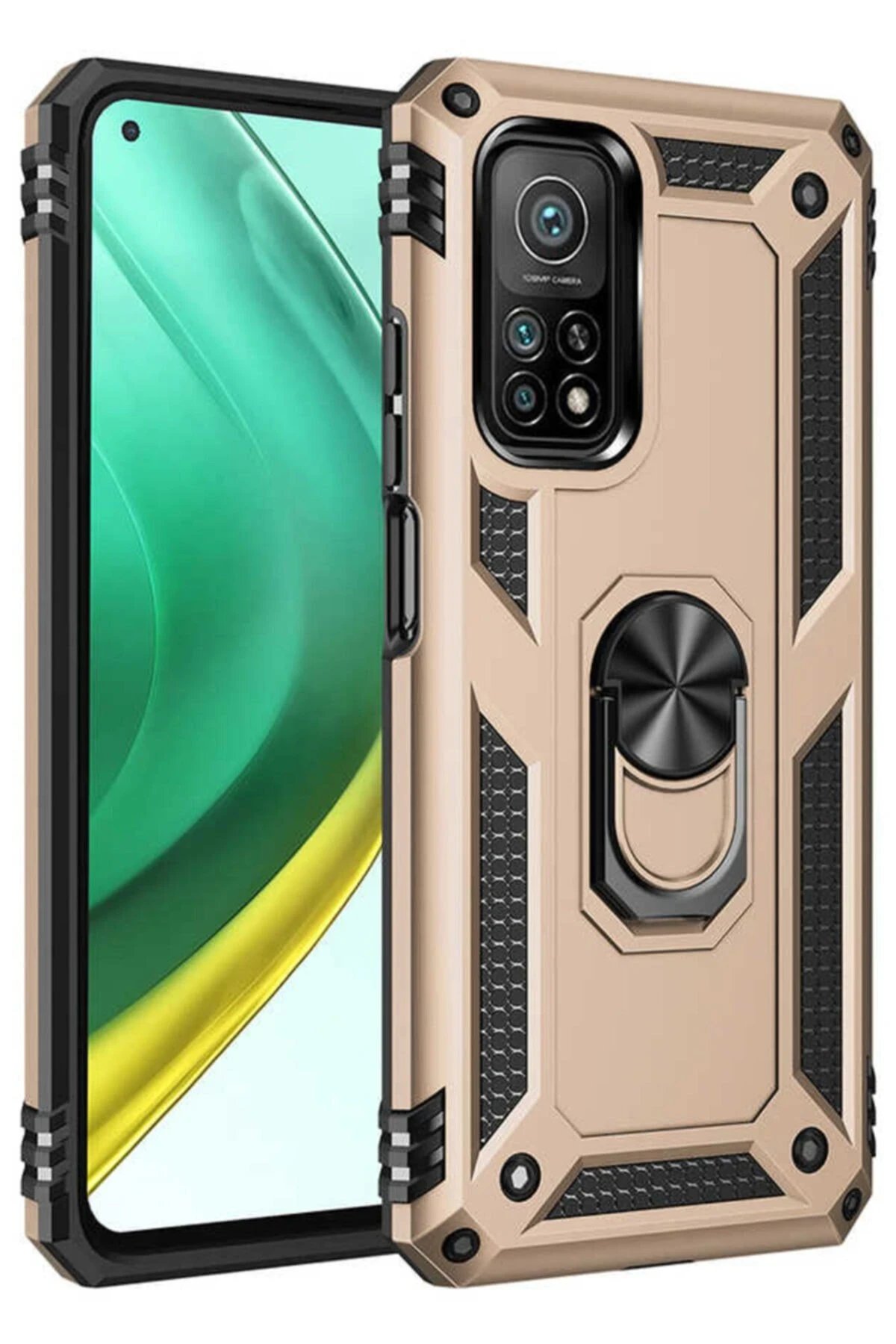 Xiaomi Mi 10T Pro Kılıf Sofya Yüzüklü Silikon Kapak - Gold-(5796)