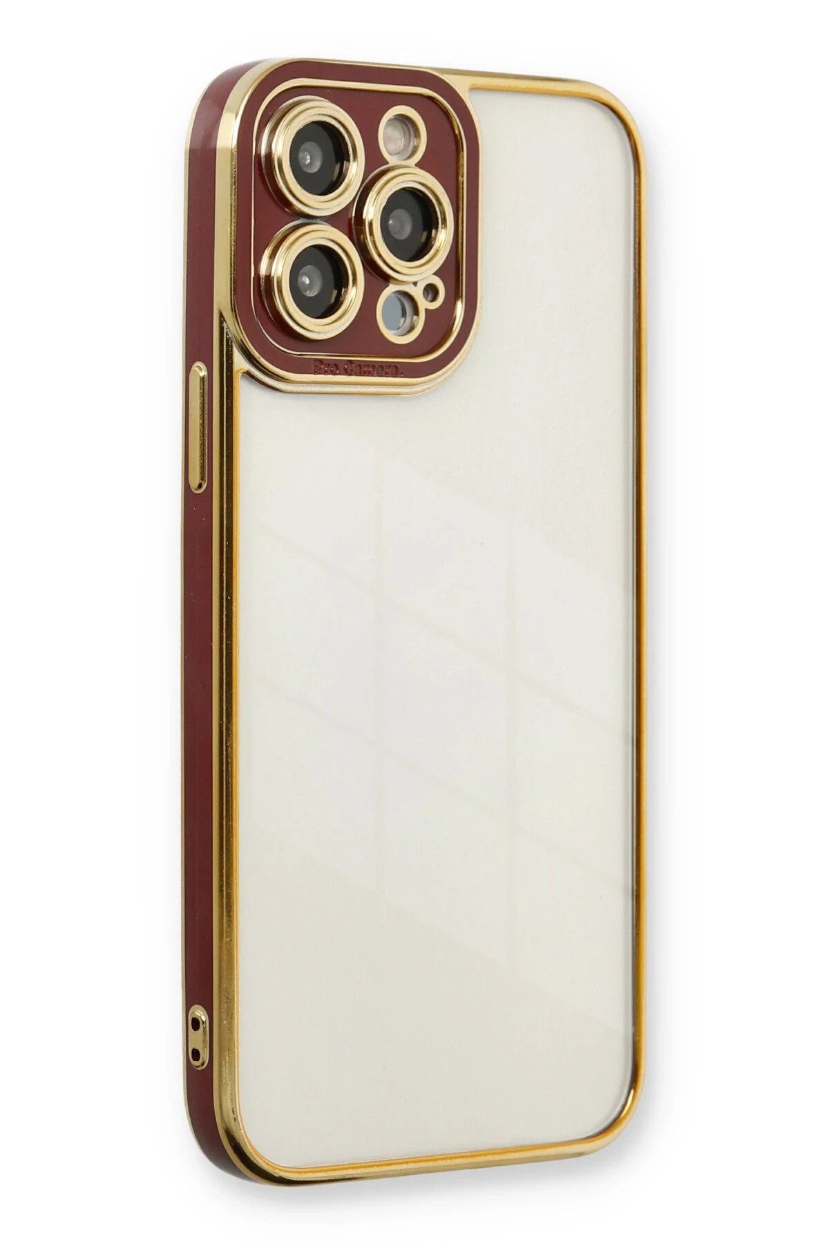iPhone 13 Pro Kılıf Liva Lens Silikon - Bordo-(5796)