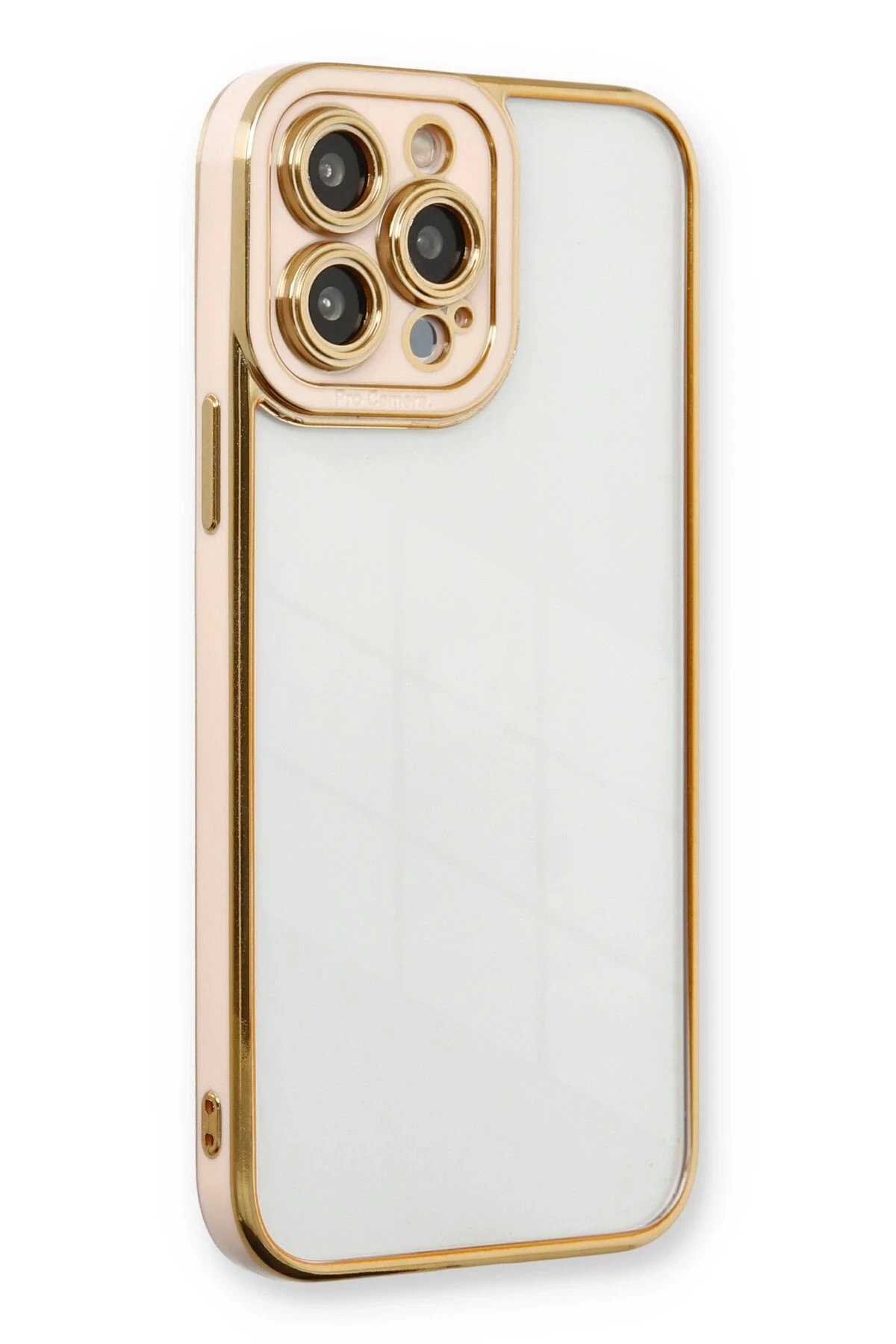iPhone 13 Pro Max Kılıf Liva Lens Silikon - Pudra-(5796)