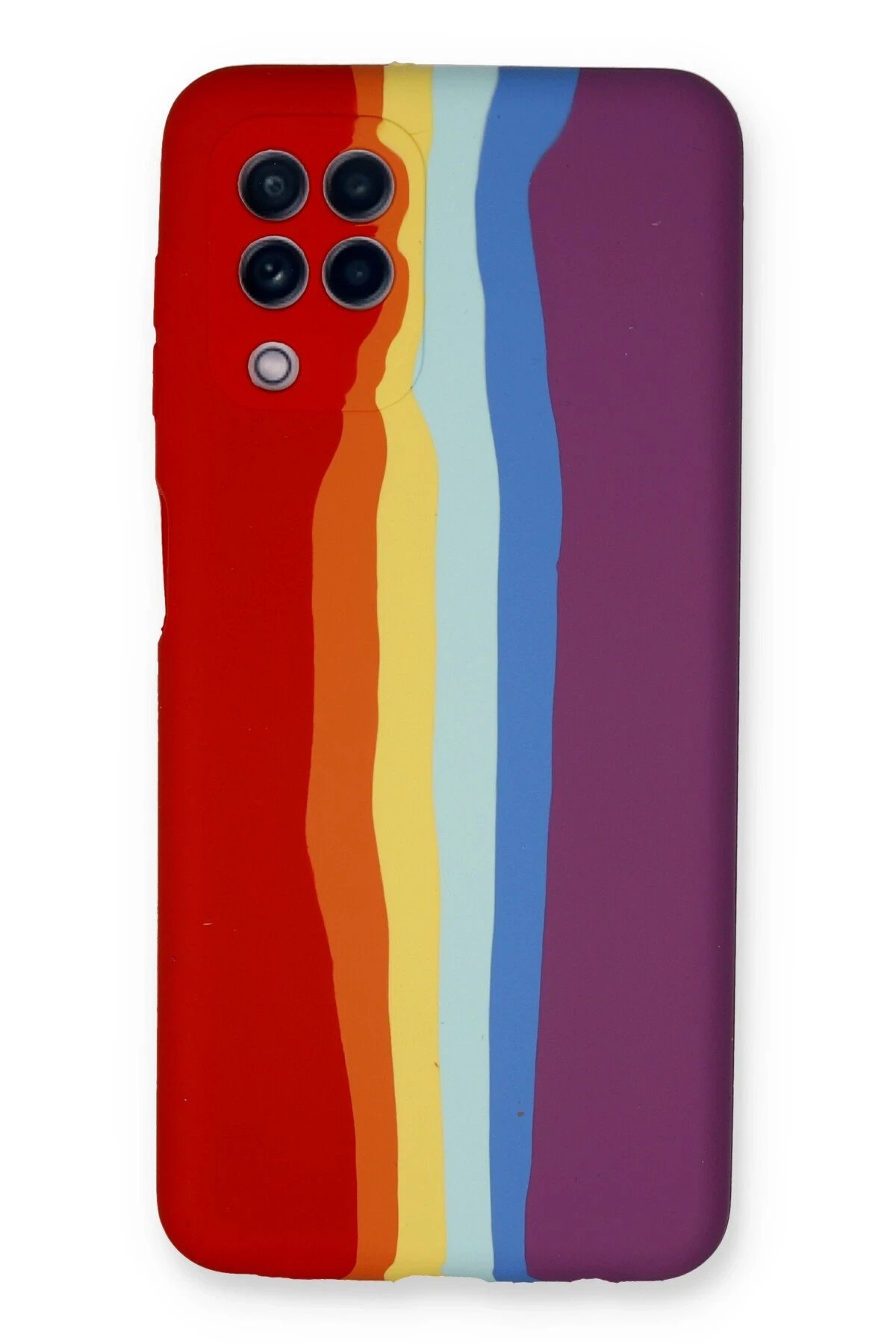 Samsung Galaxy A22 Kılıf Ebruli Lansman Silikon - Kırmızı-Mor-(5796)
