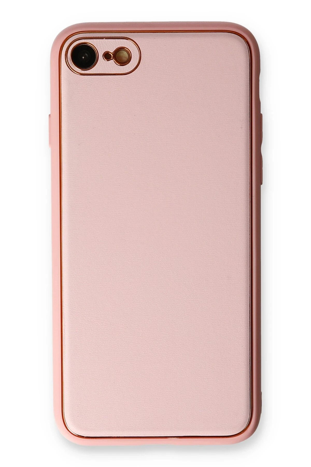 iPhone 7 Kılıf Coco Deri Silikon Kapak - Pudra-(5796)