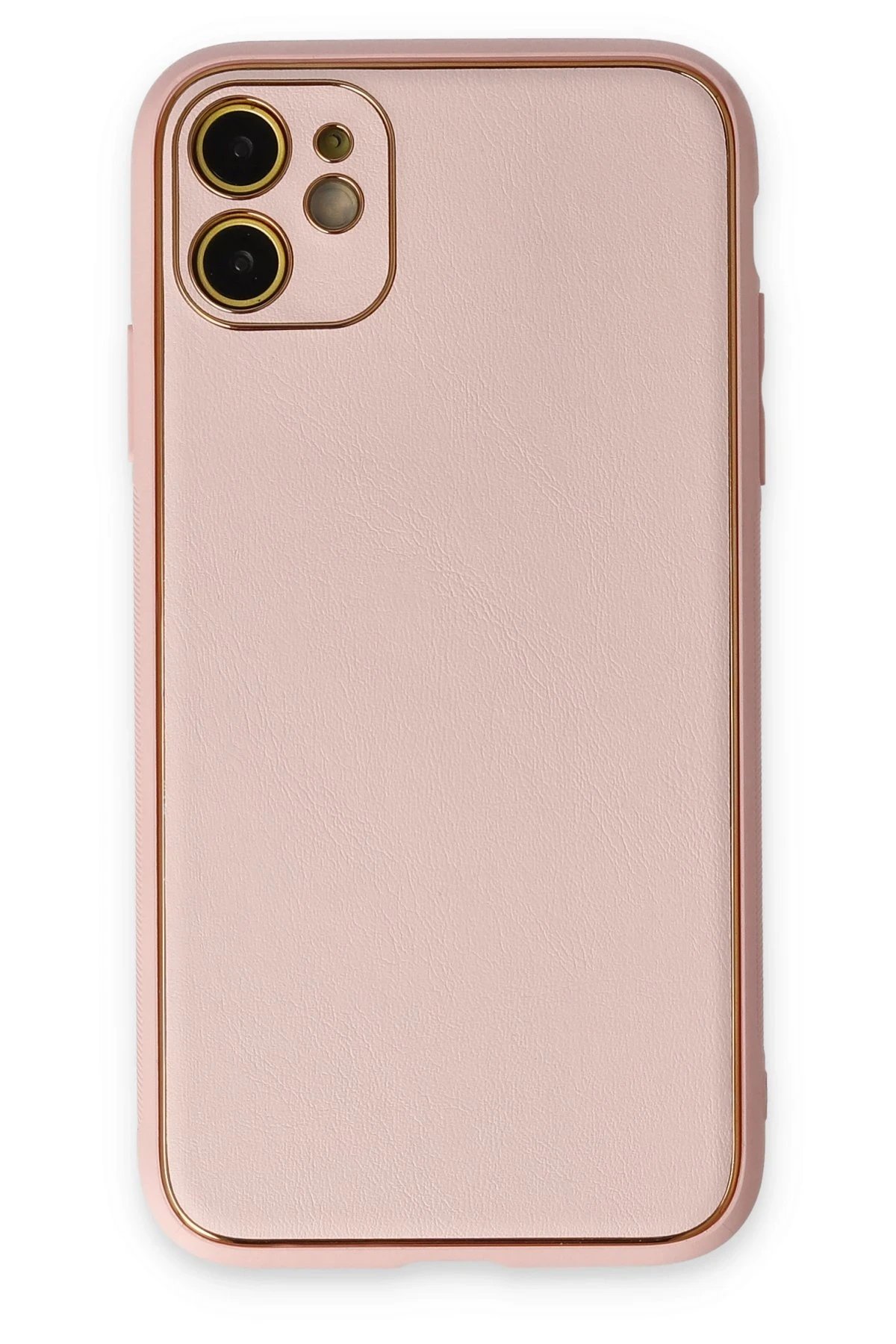 iPhone 12 Kılıf Coco Deri Silikon Kapak - Pudra-(5796)