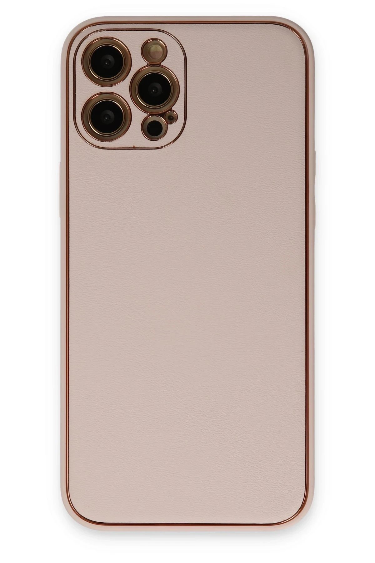 iPhone 12 Pro Kılıf Coco Deri Silikon Kapak - Pudra-(5796)