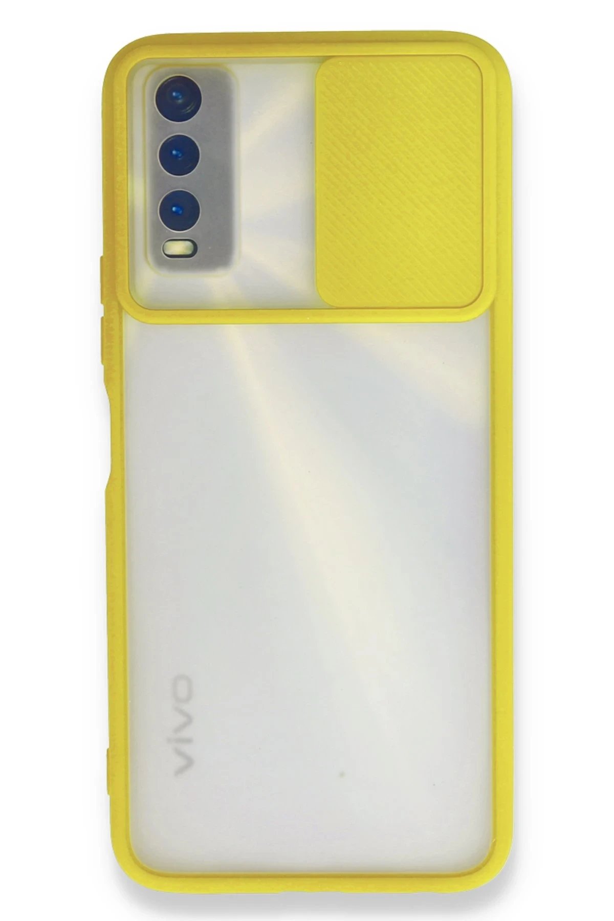 Vivo Y11S Kılıf Palm Buzlu Kamera Sürgülü Silikon - Sarı-(5796)