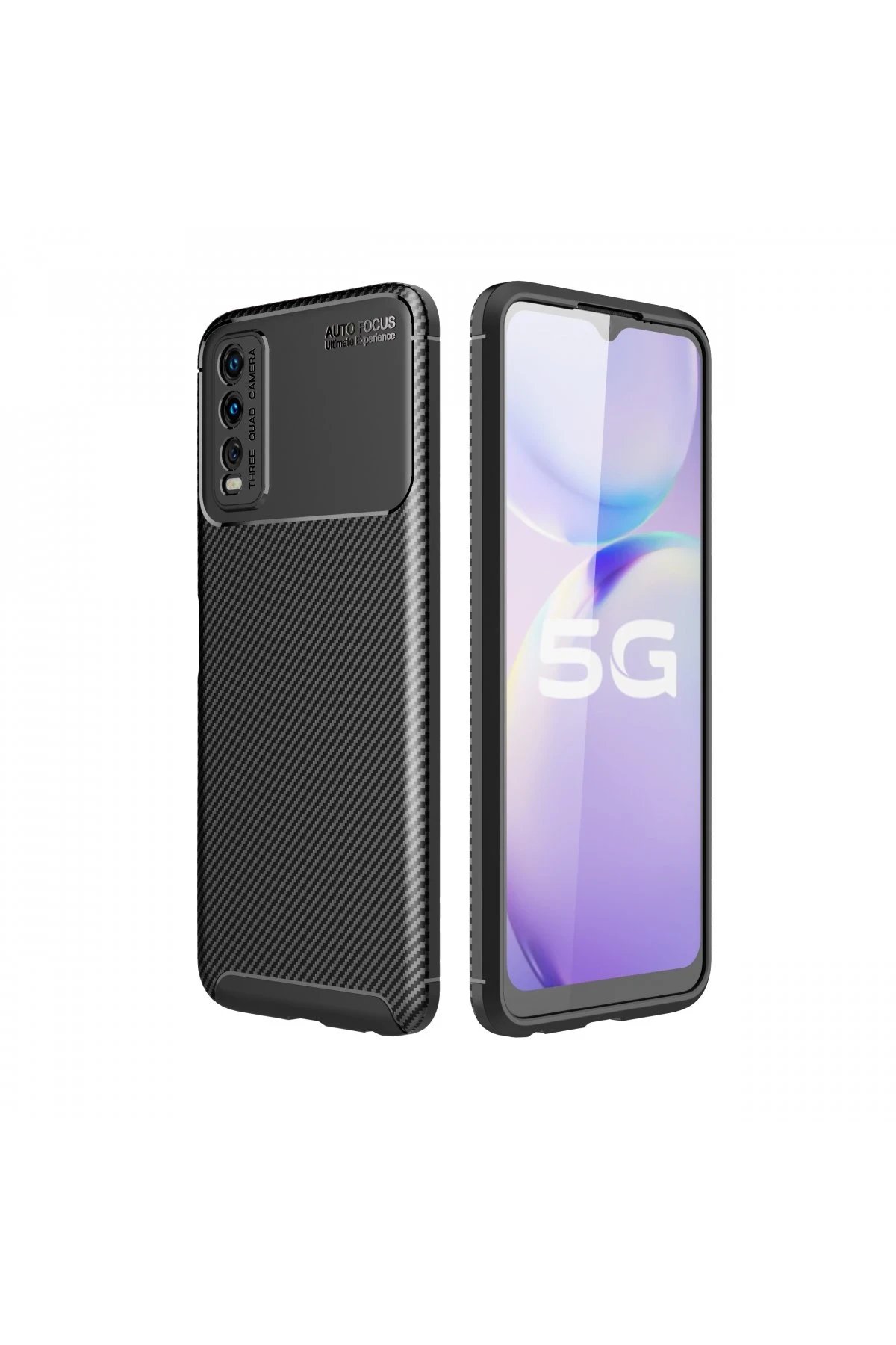 Vivo Y11S Kılıf Auto Focus Karbon Kapak - Siyah-(5796)