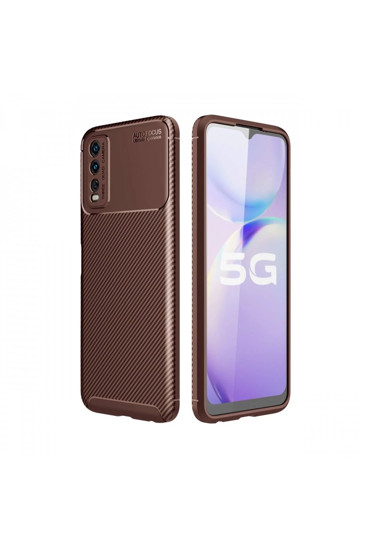Vivo Y11S Kılıf Auto Focus Karbon Kapak - Kahverengi-(5796)
