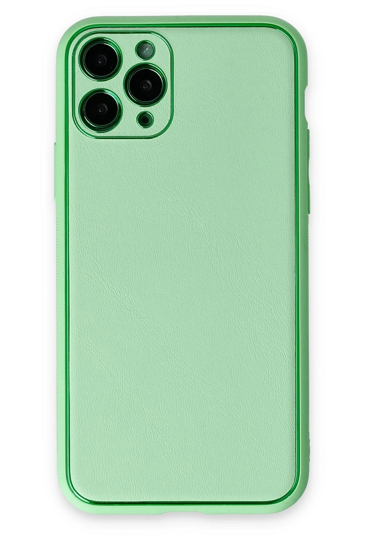 iPhone 11 Pro Kılıf Coco Deri Silikon Kapak - Açık Yeşil-(5796)