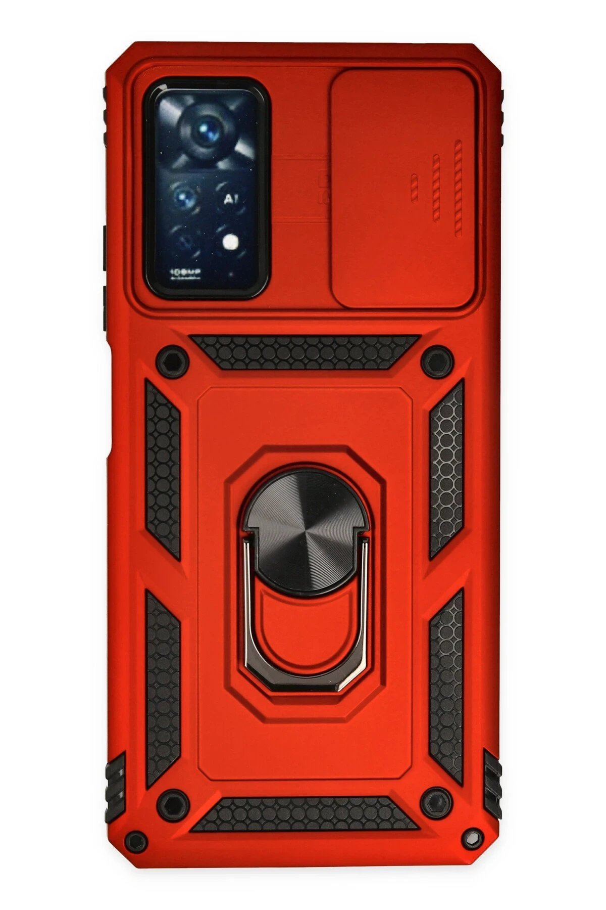 Xiaomi Redmi Note 11 Pro Kılıf Pars Lens Yüzüklü Silikon - Kırmızı-(5796)