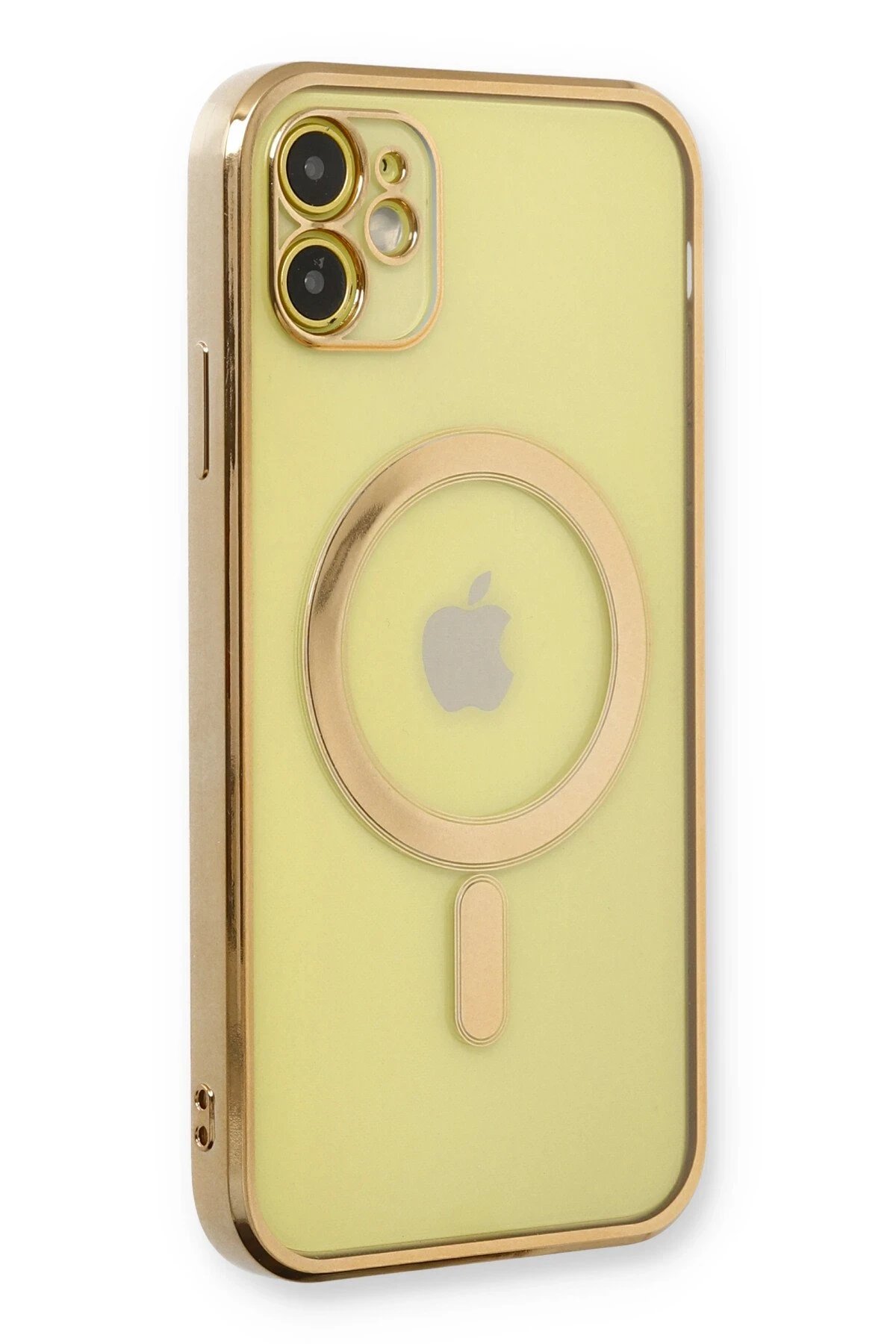 iPhone 12 Kılıf Magneticsafe Lazer Silikon - Gold-(5796)