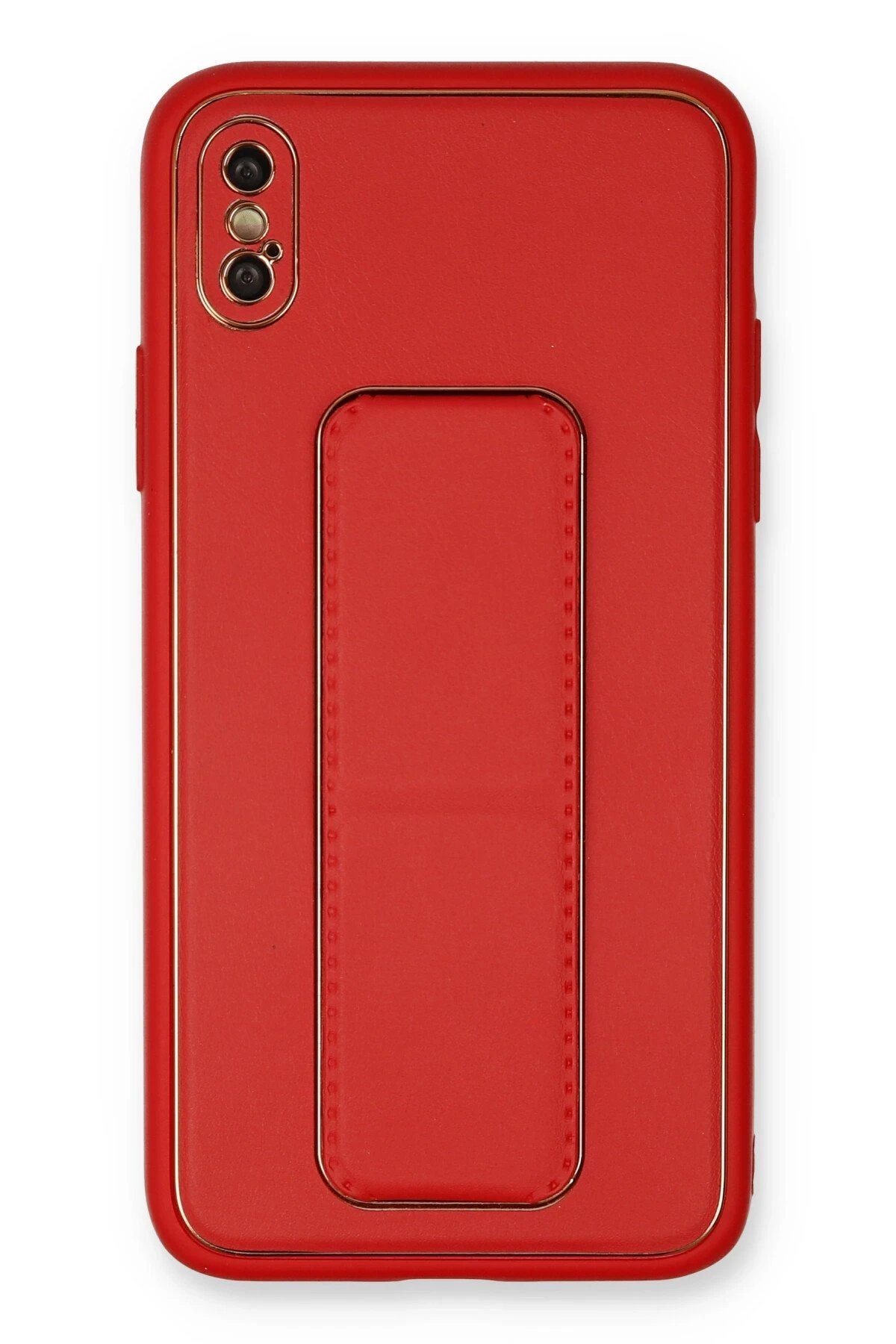 iPhone XS Max Kılıf Coco Deri Standlı Kapak - Kırmızı-(5796)