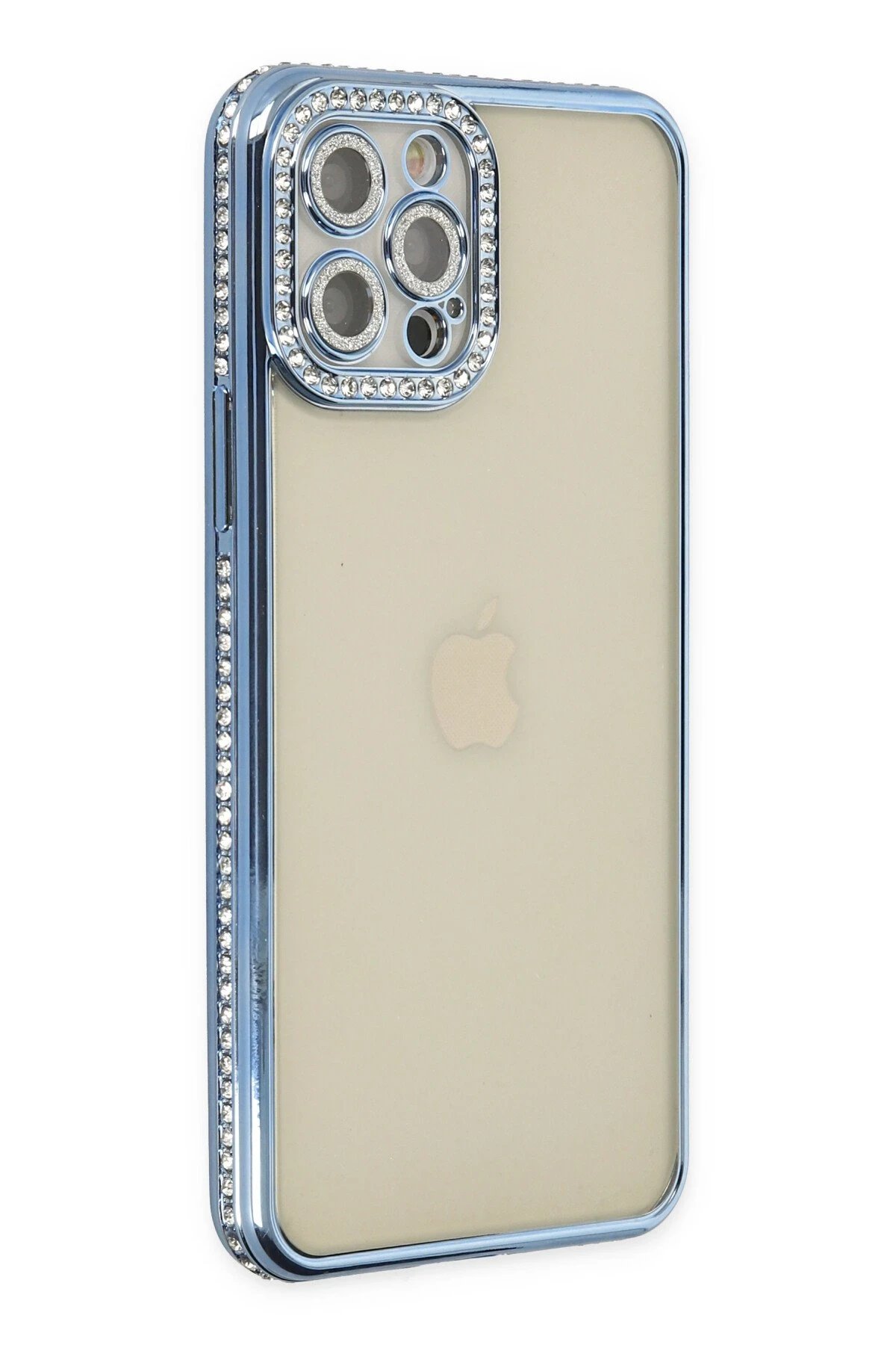 iPhone 12 Pro Kılıf Joke Taşlı Silikon - Mavi-(5796)