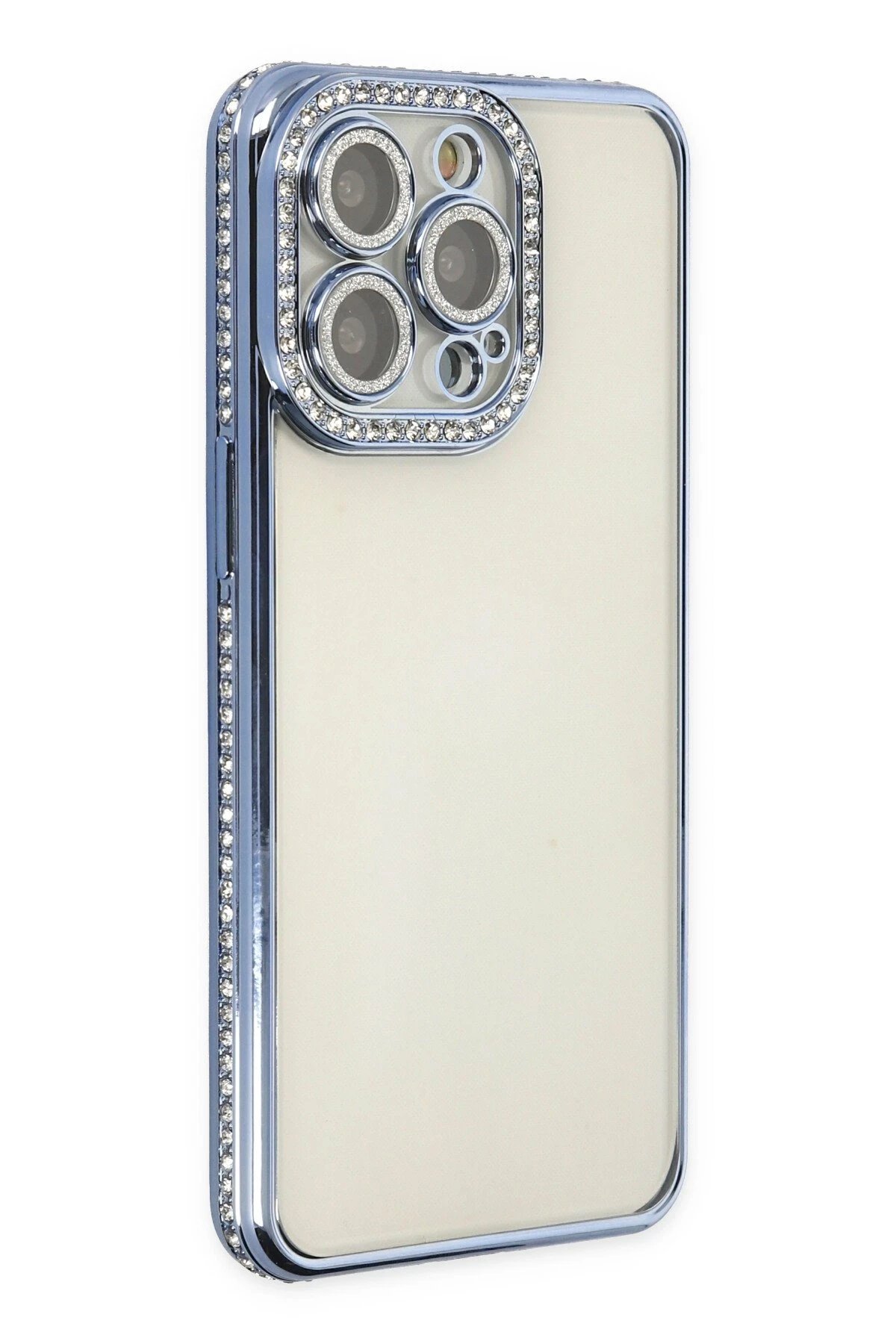 iPhone 13 Pro Kılıf Joke Taşlı Silikon - Mavi-(5796)