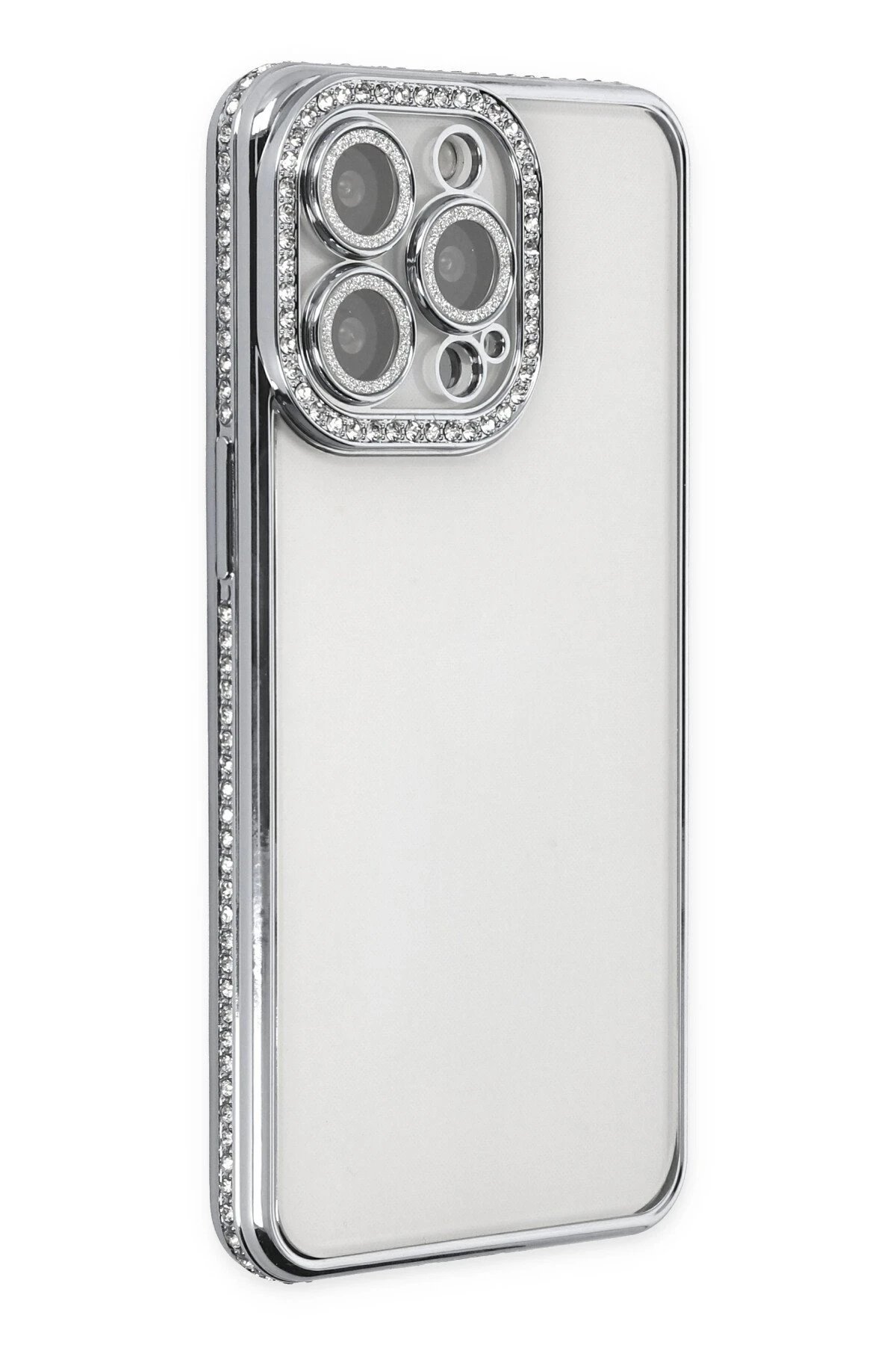 iPhone 13 Pro Kılıf Joke Taşlı Silikon - Gümüş-(5796)