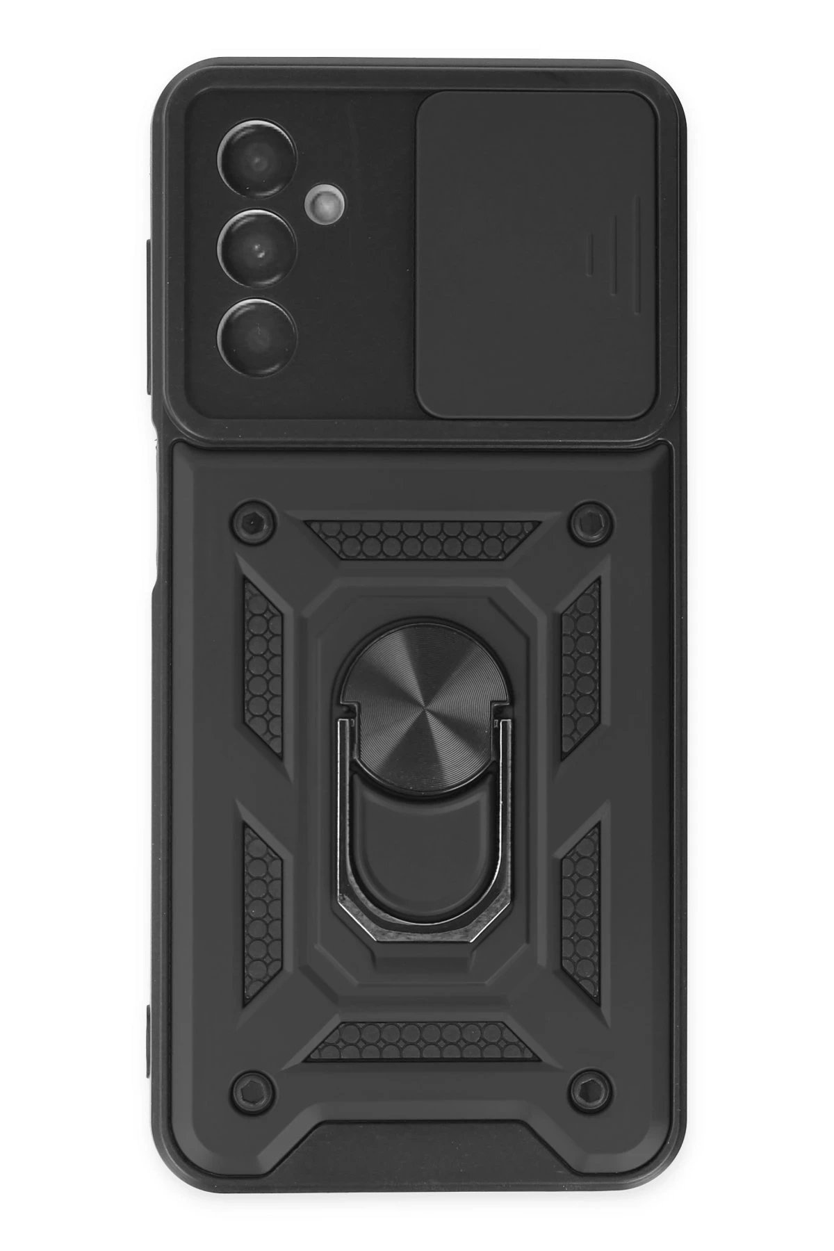 Samsung Galaxy M13 Kılıf Pars Lens Yüzüklü Silikon - Siyah-(5796)