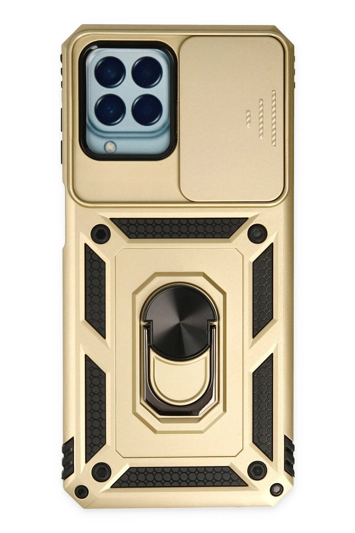 Samsung Galaxy M33 Kılıf Pars Lens Yüzüklü Silikon - Gold-(5796)
