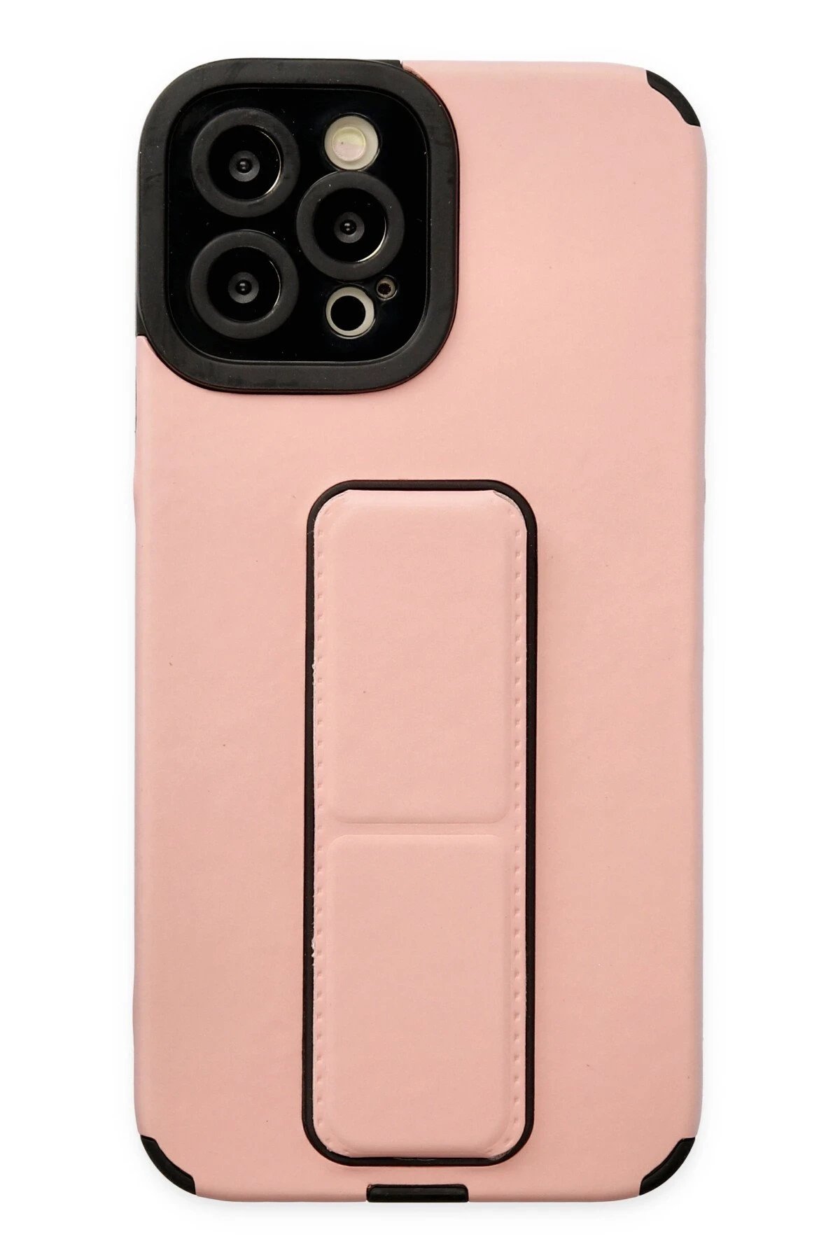 iPhone 12 Pro Max Kılıf Mega Standlı Silikon - Pudra-(5796)