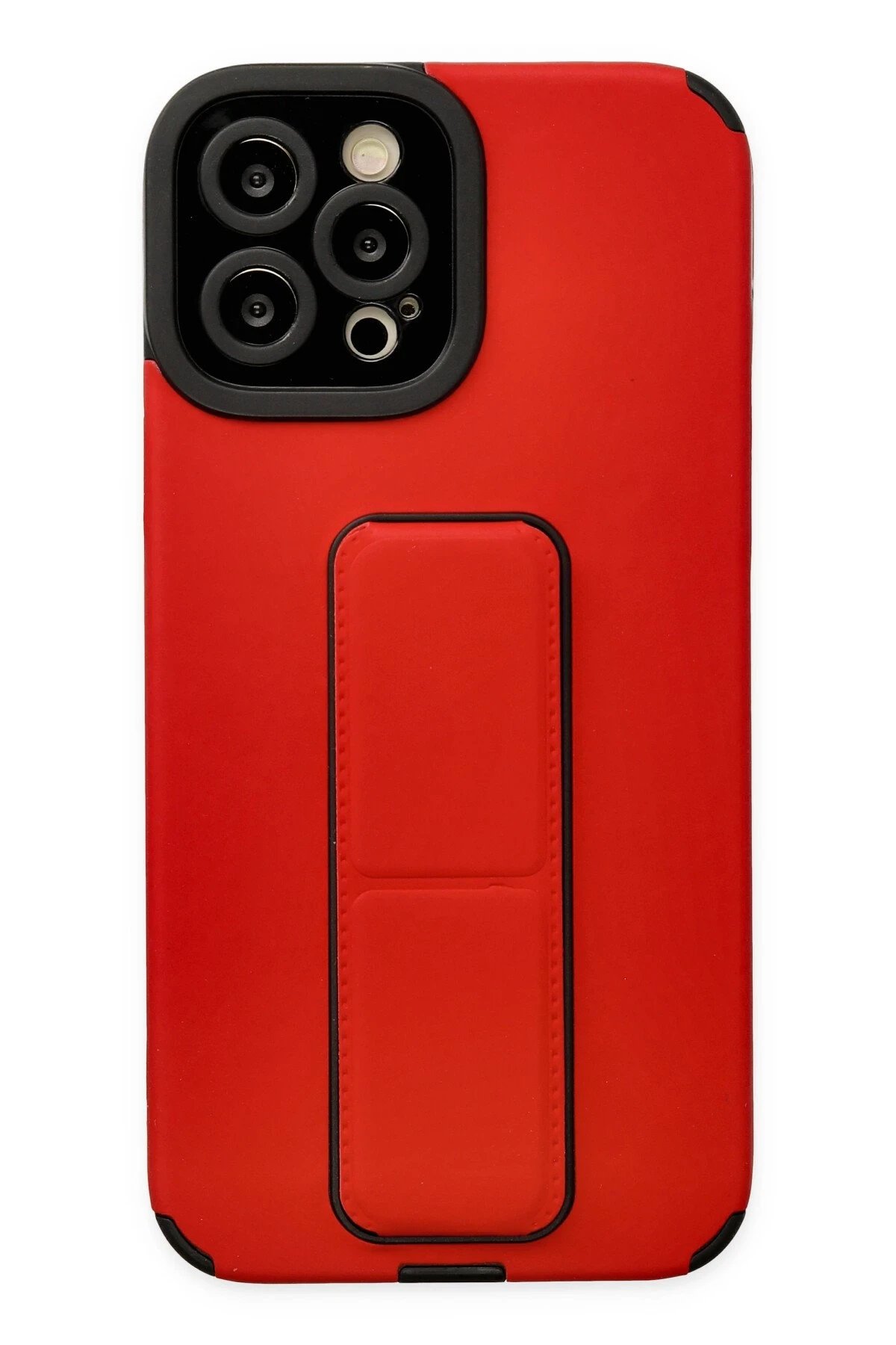 iPhone 12 Pro Max Kılıf Mega Standlı Silikon - Kırmızı-(5796)