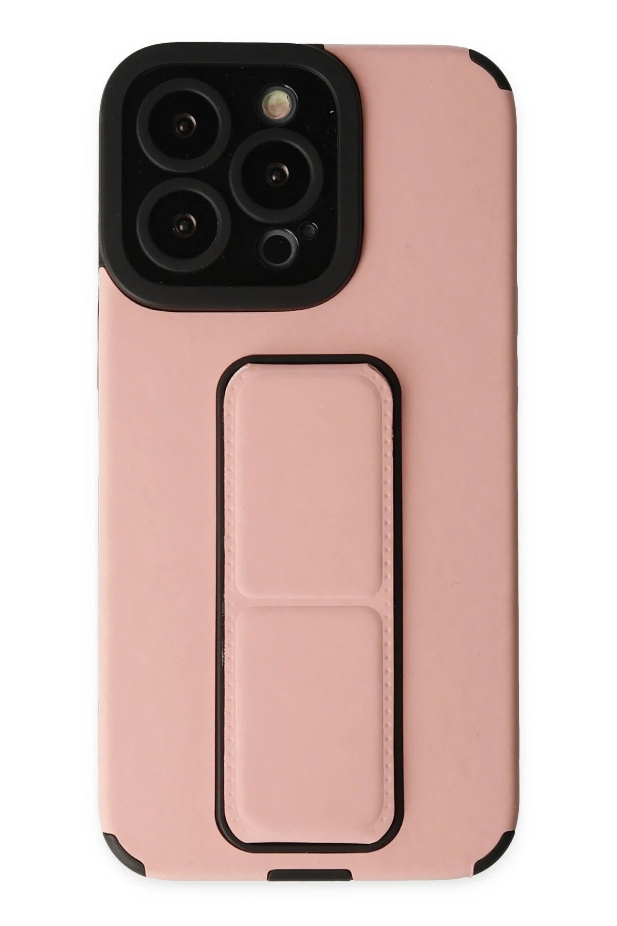 iPhone 13 Pro Max Kılıf Mega Standlı Silikon - Pudra-(5796)