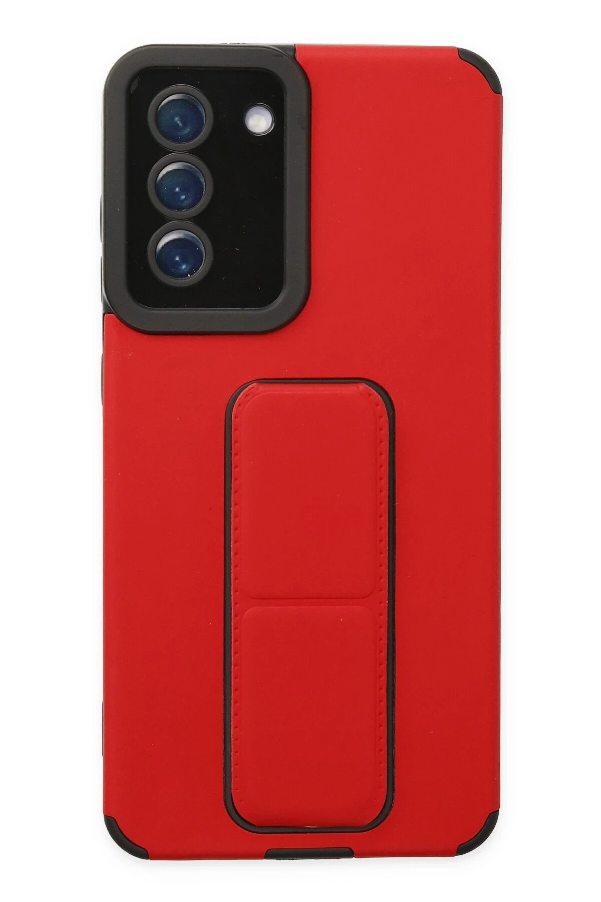 Samsung Galaxy S21 FE Kılıf Mega Standlı Silikon - Kırmızı-(5796)