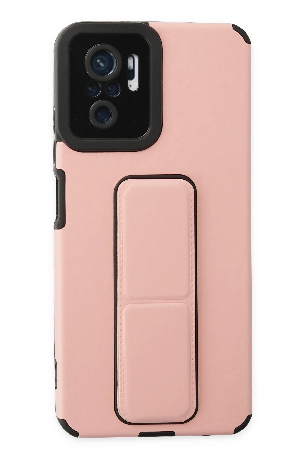 Xiaomi Redmi Note 10 Kılıf Mega Standlı Silikon - Pudra-(5796)
