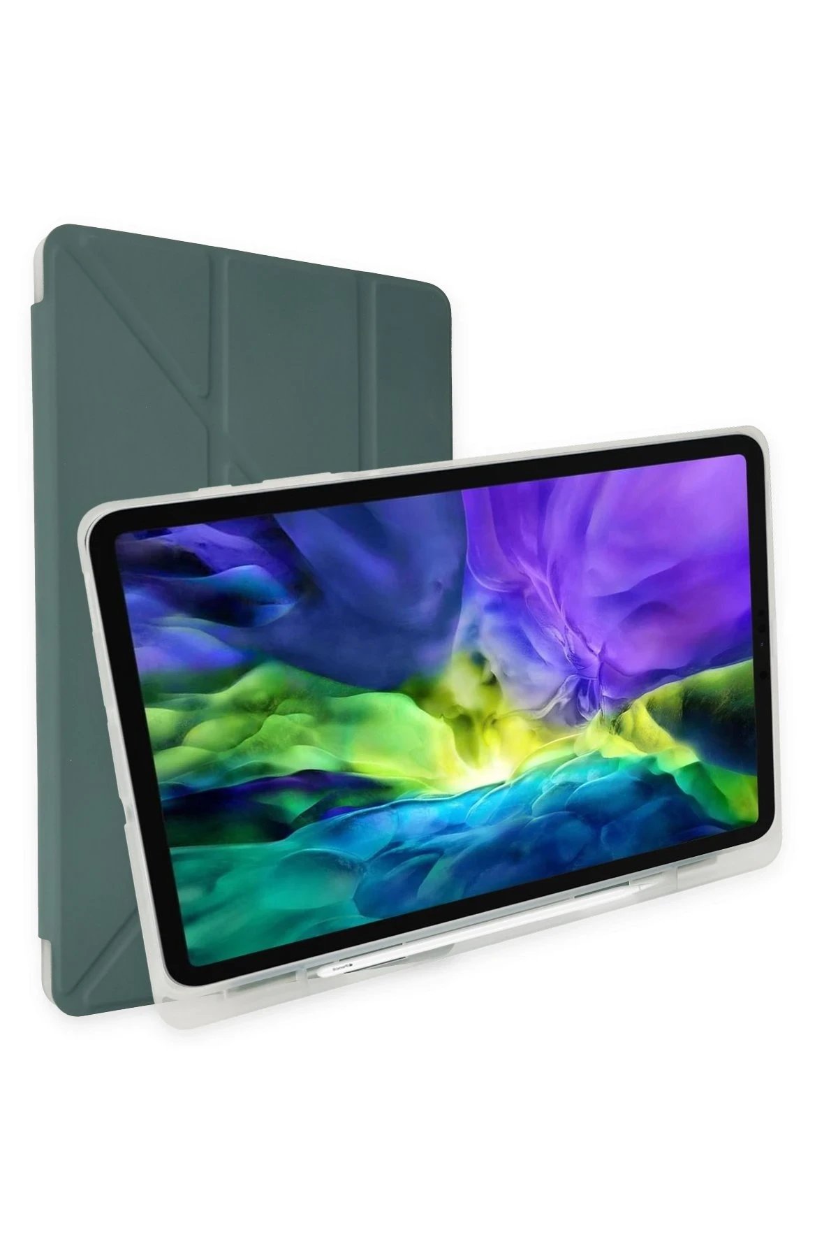 Samsung Galaxy P610 Tab S6 Lite 10.4 Kılıf Kalemlikli Mars Tablet Kılıfı - Koyu Yeşil-(5796)