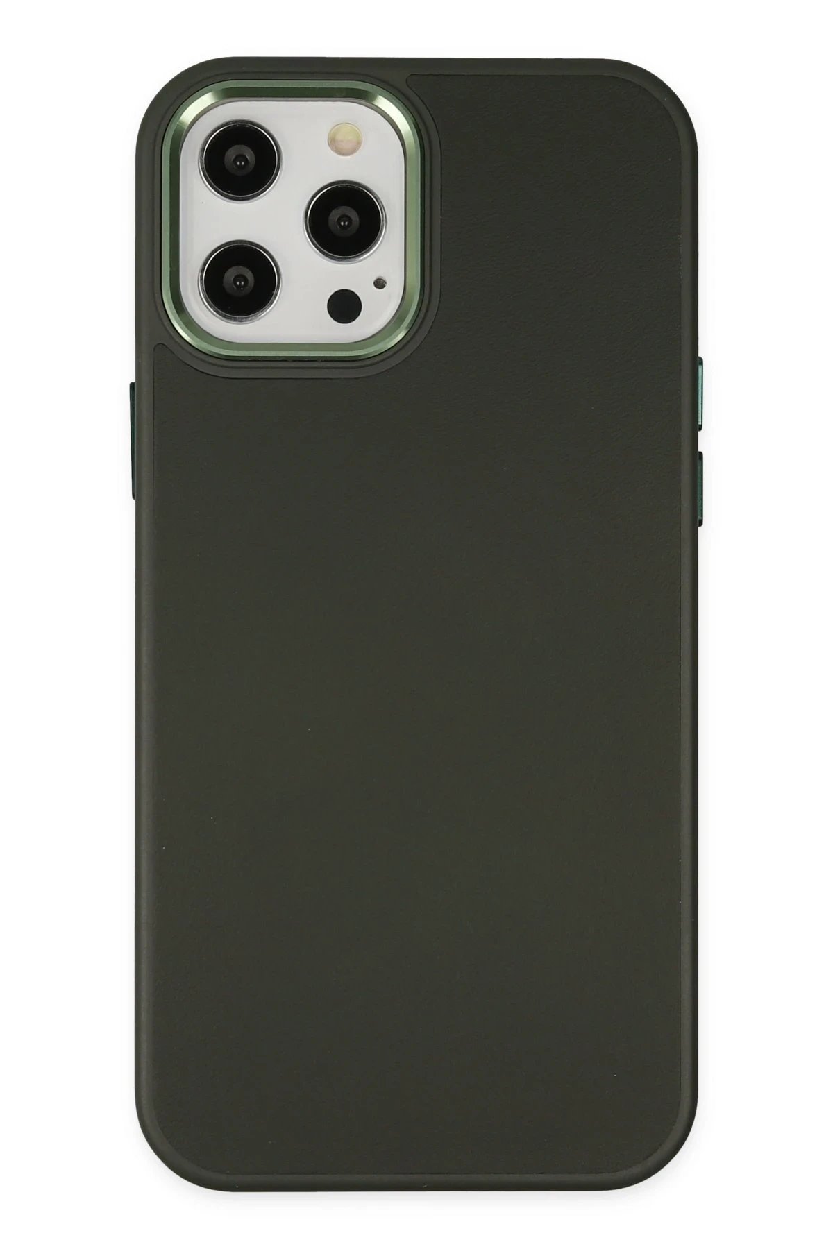 iPhone 12 Pro Max Kılıf Asya Deri Silikon - Koyu Yeşil-(5796)