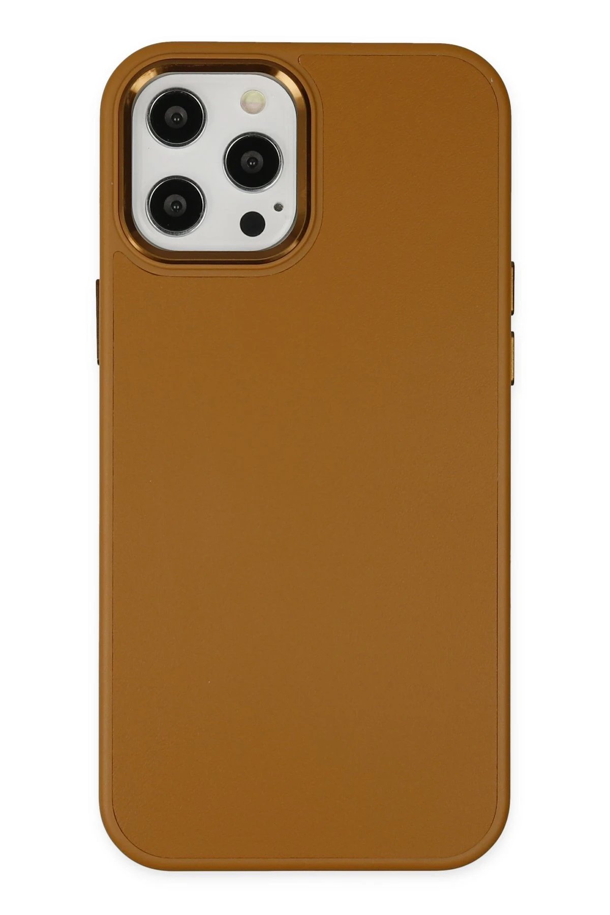 iPhone 12 Pro Max Kılıf Asya Deri Silikon - Kahverengi-(5796)