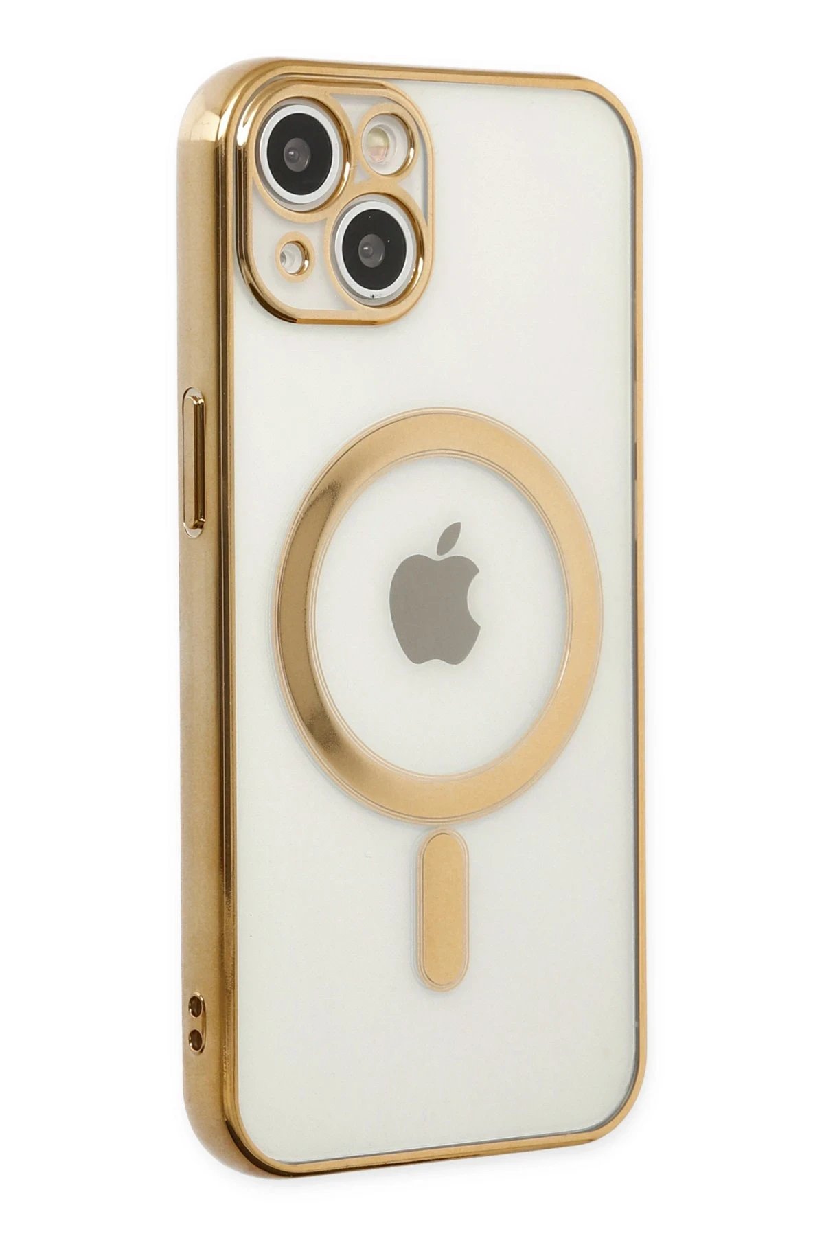 iPhone 14 Plus Kılıf Magneticsafe Lazer Silikon - Gold-(5796)