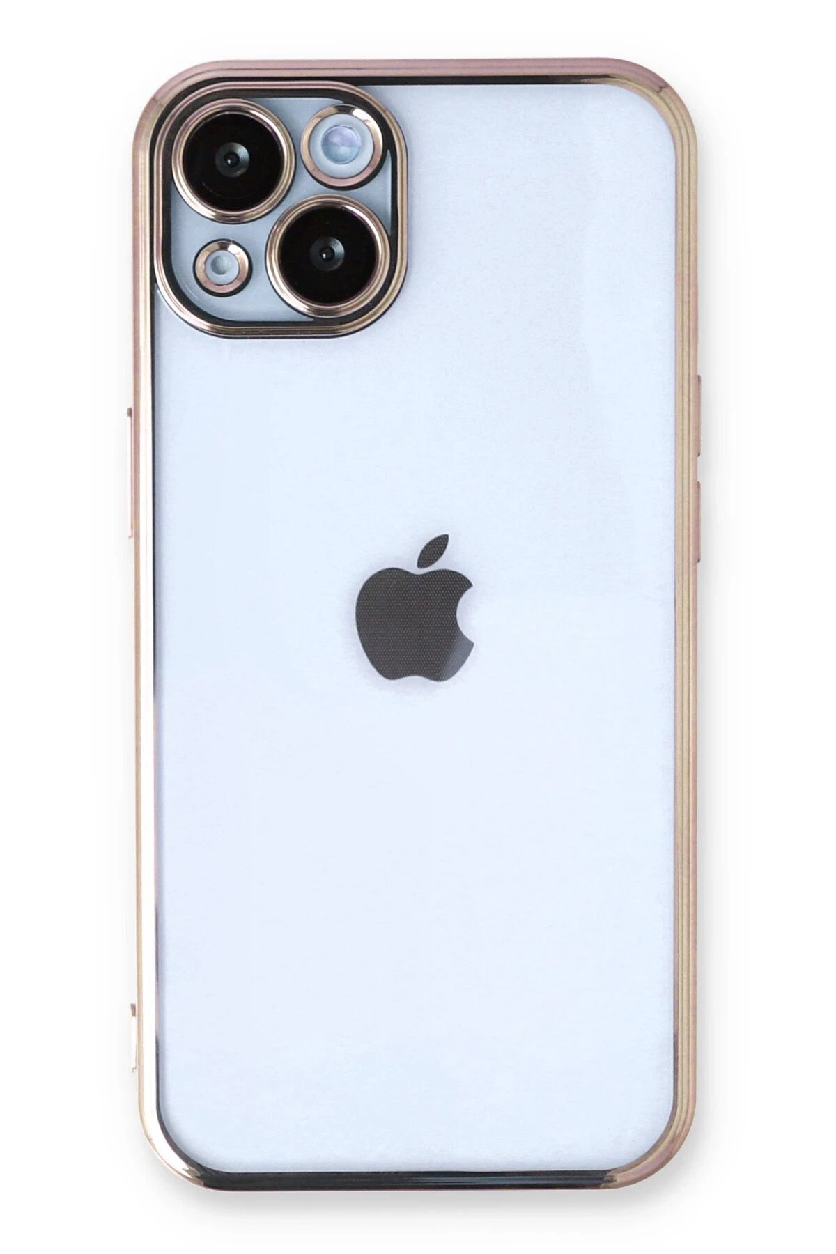 iPhone 14 Plus Kılıf Lensli Silikon - Gold-(5796)