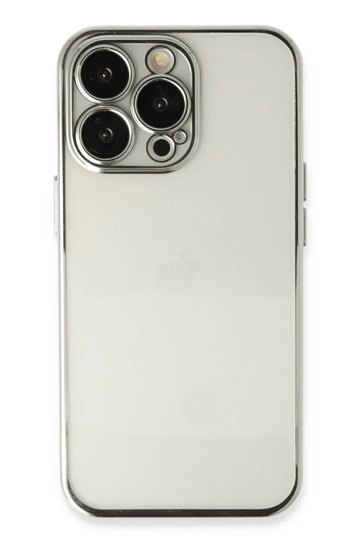 iPhone 14 Pro Kılıf Lensli Silikon - Gümüş-(5796)