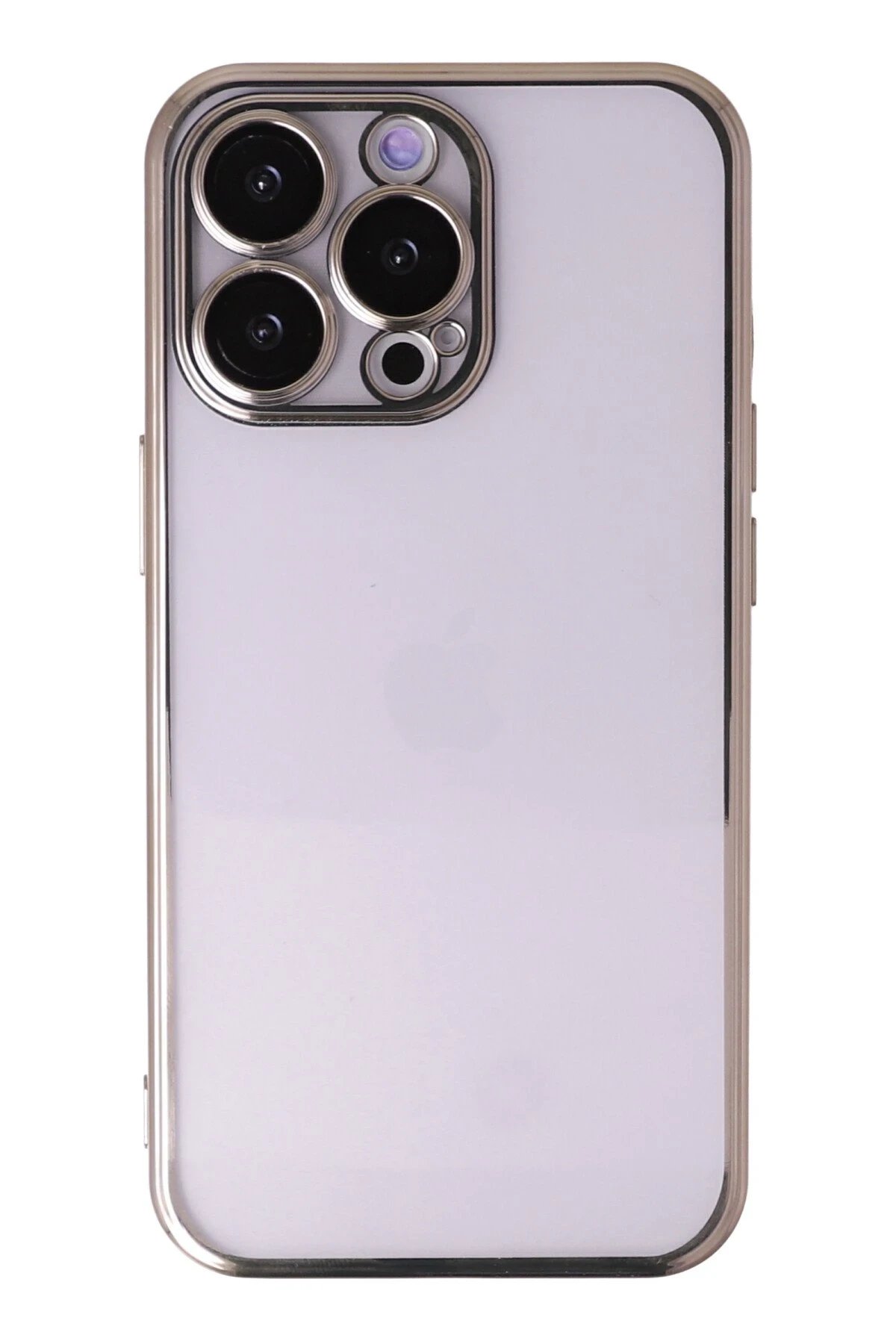iPhone 14 Pro Max Kılıf Lensli Silikon - Gold-(5796)