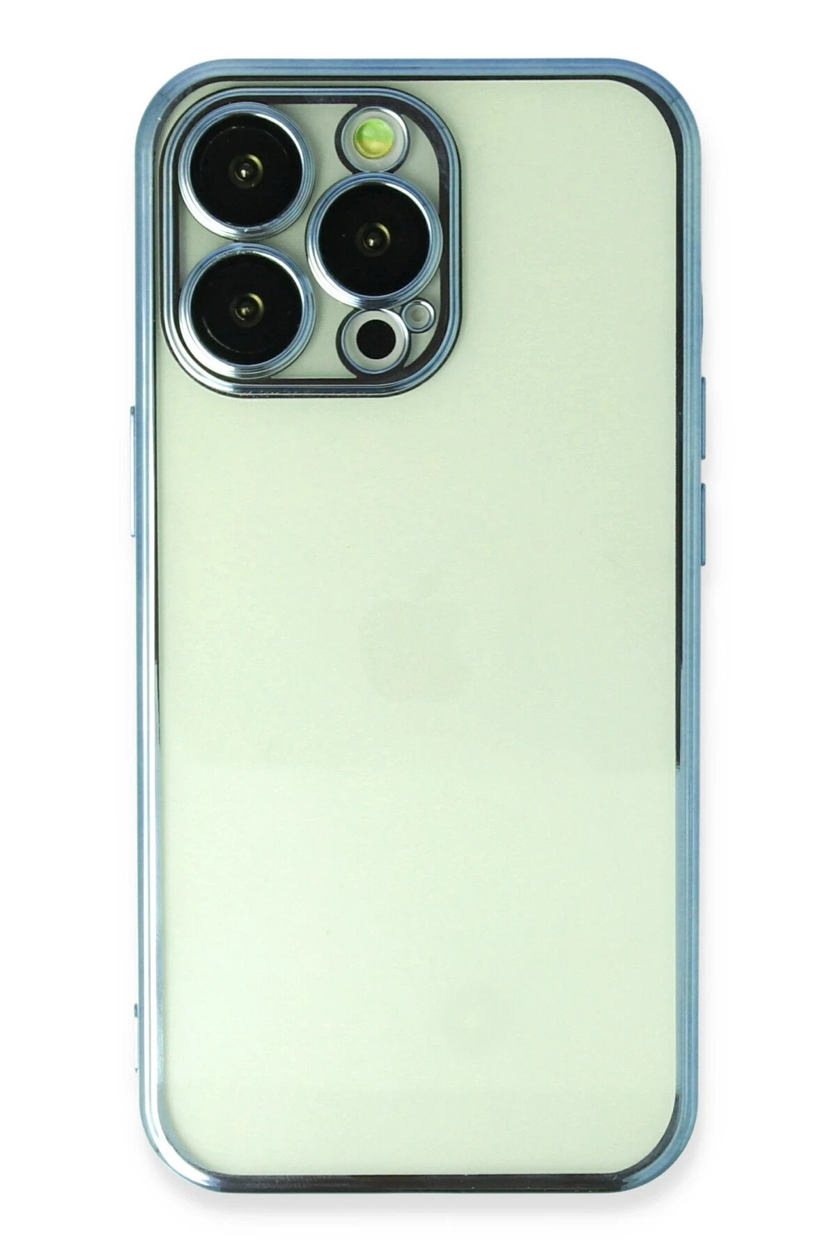 iPhone 14 Pro Max Kılıf Lensli Silikon - Açık Mavi-(5796)