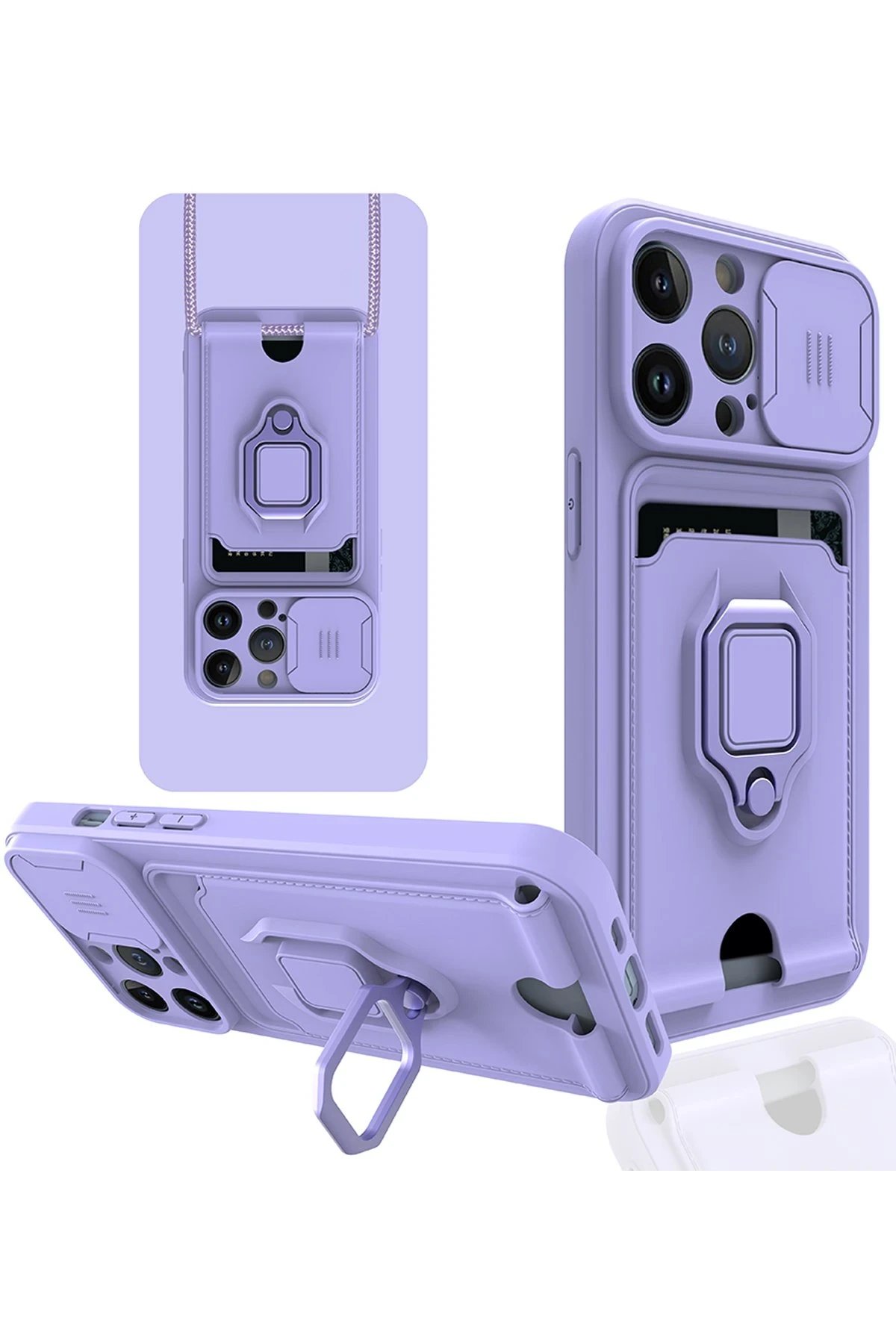 iPhone 14 Pro Max Kılıf Zuma Kartvizitli Yüzüklü Silikon - Lila-(5796)