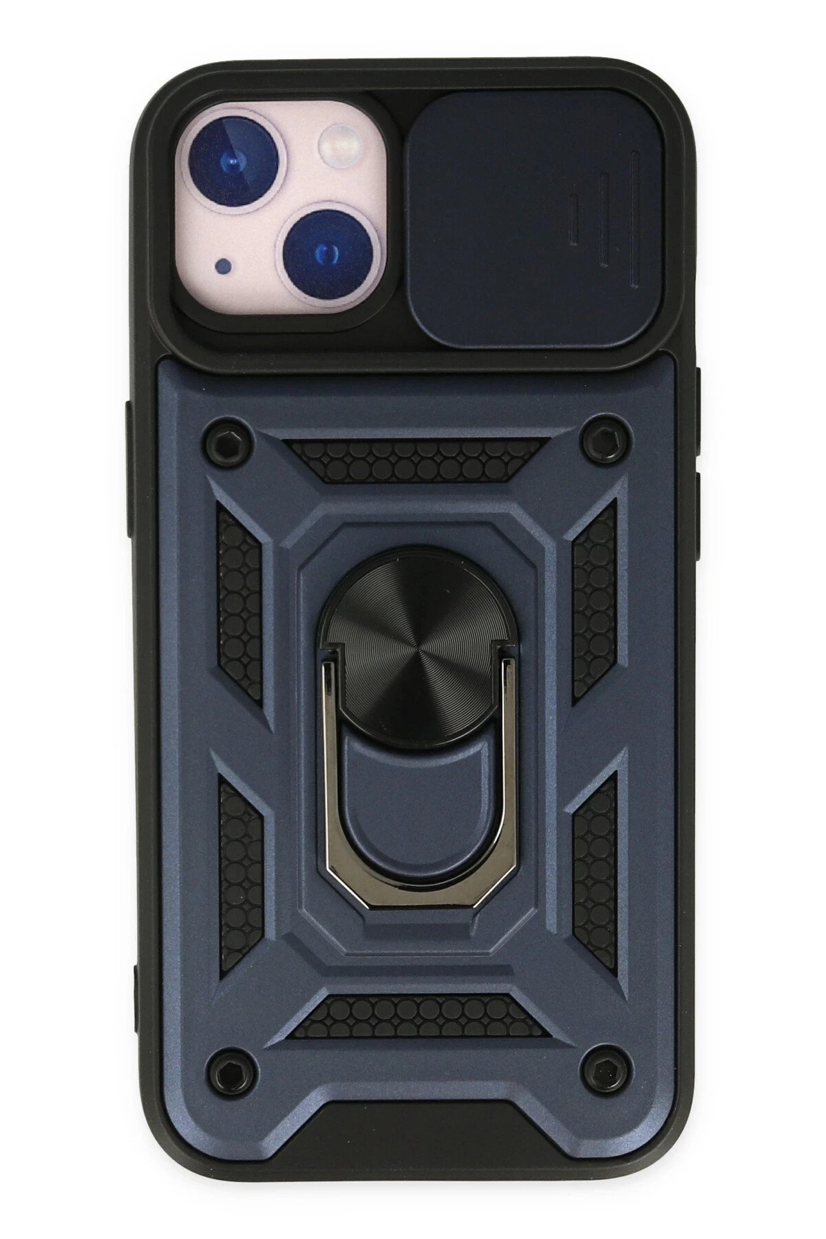 iPhone 14 Kılıf Pars Lens Yüzüklü Silikon - Lacivert-(5796)