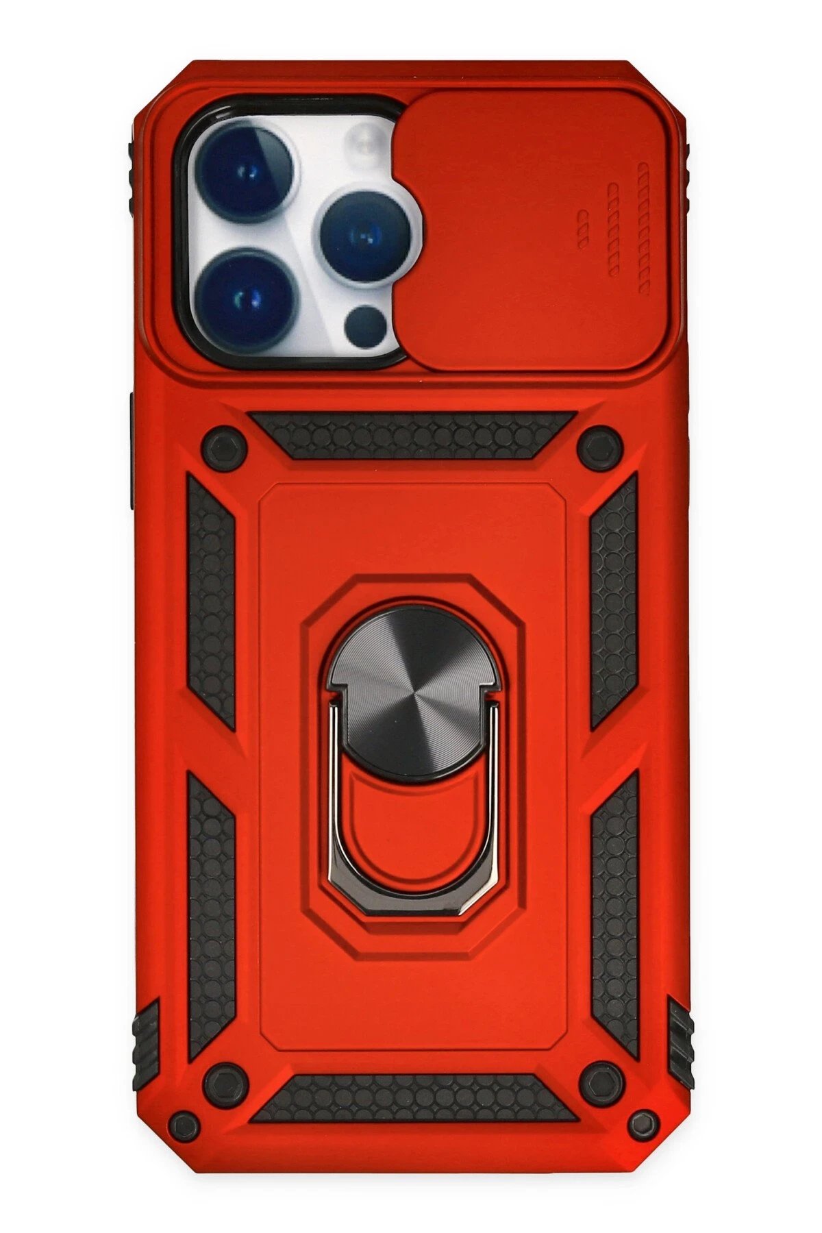 iPhone 14 Pro Kılıf Pars Lens Yüzüklü Silikon - Kırmızı-(5796)
