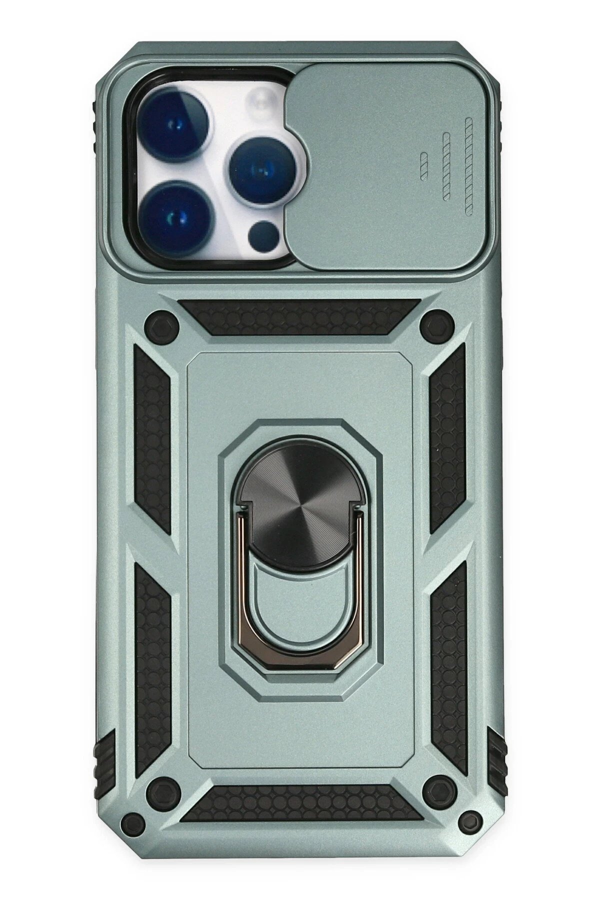 iPhone 14 Pro Max Kılıf Pars Lens Yüzüklü Silikon - Yeşil-(5796)