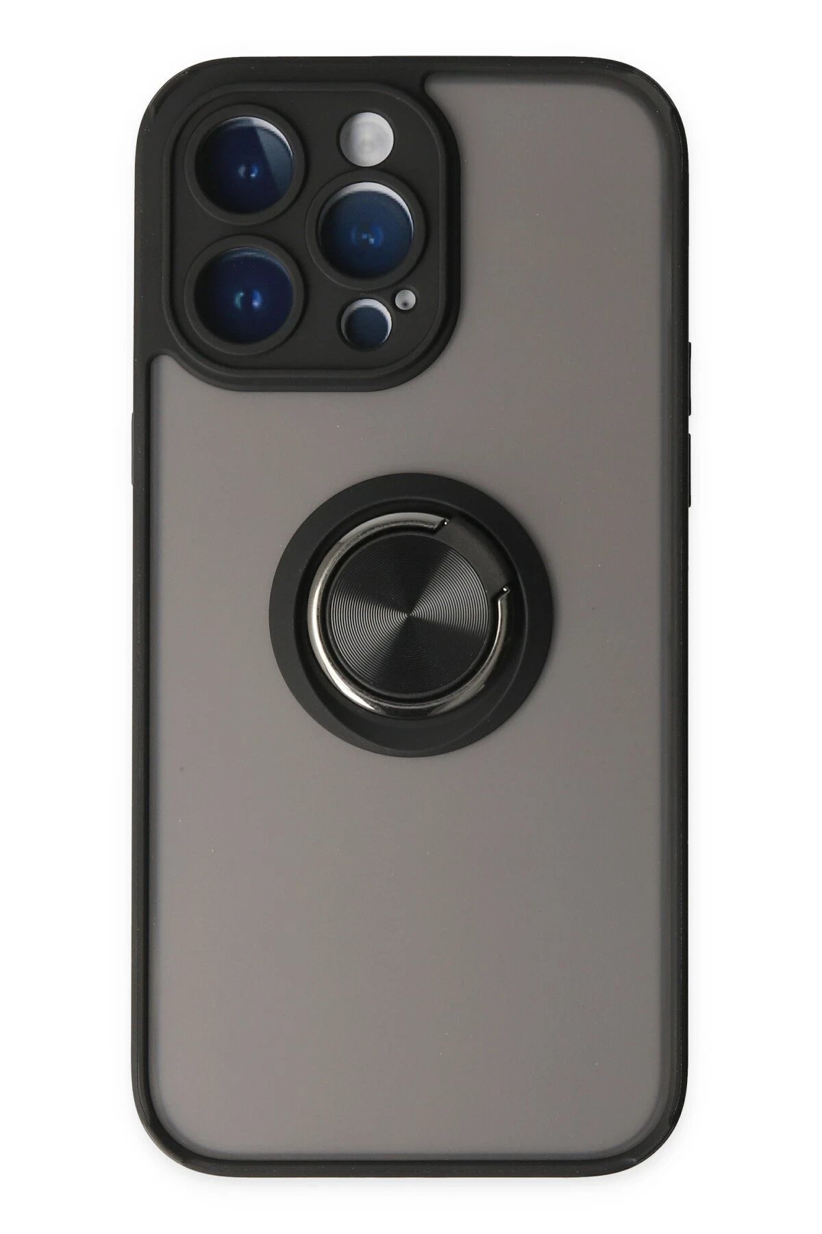 iPhone 14 Pro Kılıf Montreal Yüzüklü Silikon Kapak - Siyah-(5796)