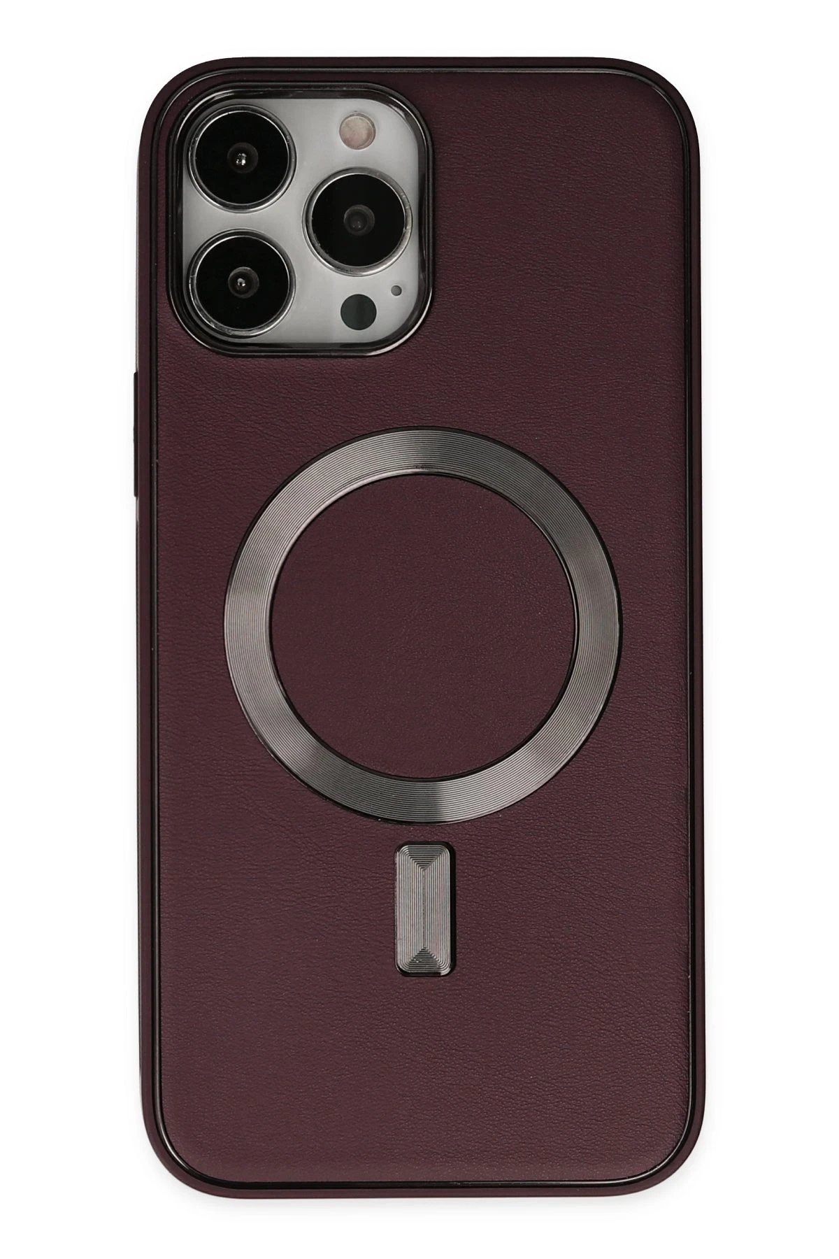 iPhone 13 Pro Kılıf Coco Deri Magneticsafe Silikon - Bordo-(5796)