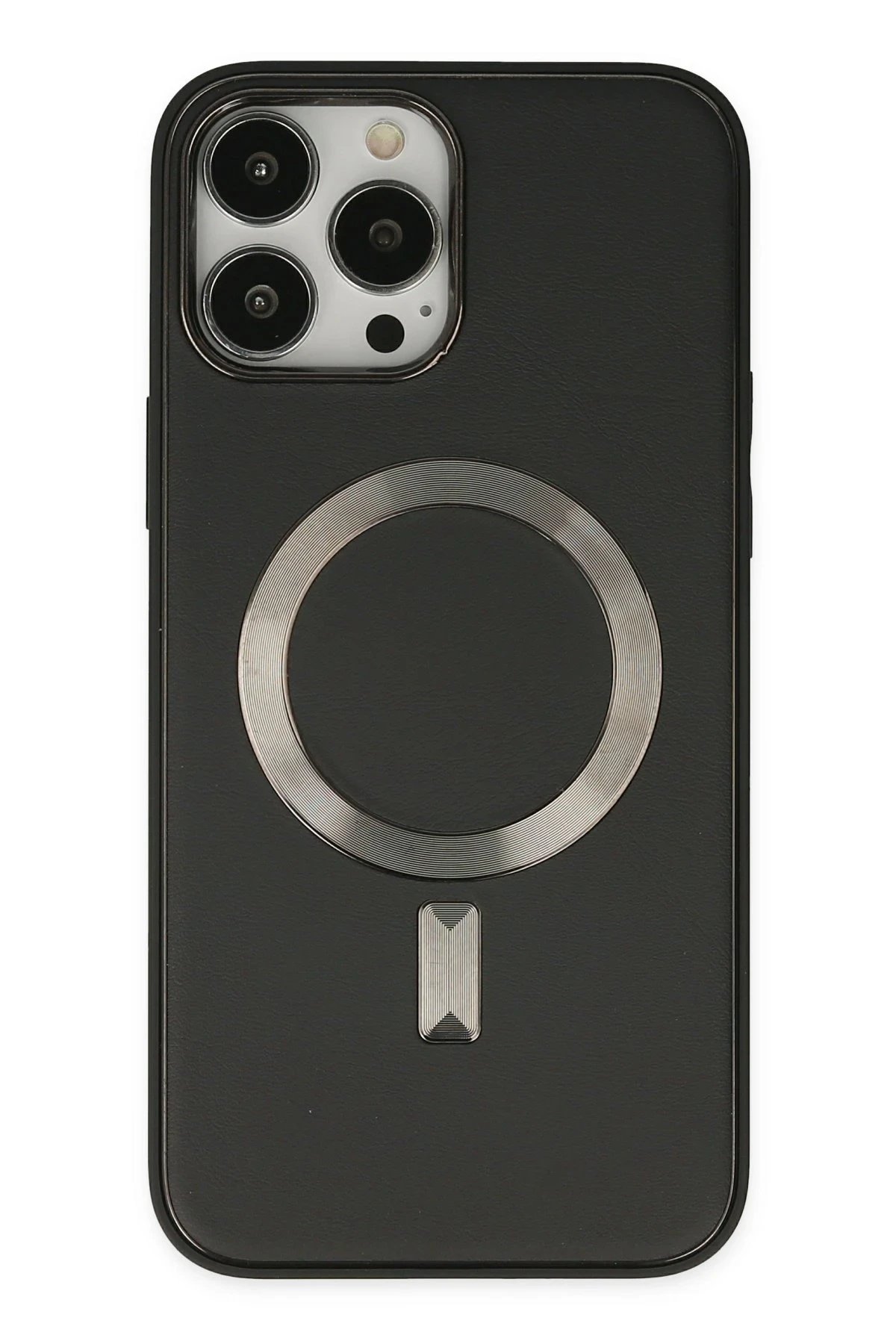 iPhone 13 Pro Max Kılıf Coco Deri Magneticsafe Silikon - Siyah-(5796)