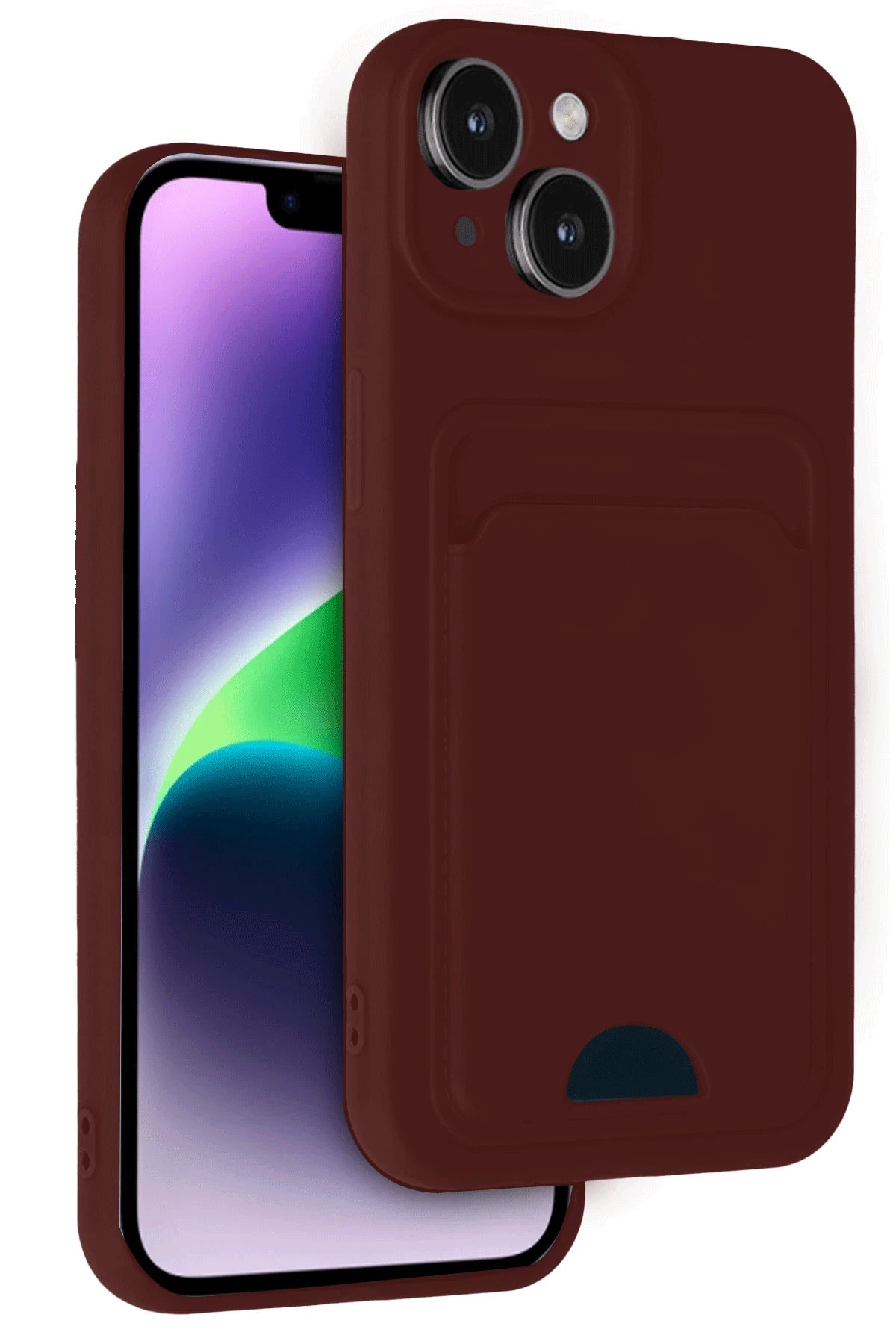 iPhone 14 Kılıf Kelvin Kartvizitli Silikon - Bordo-(5796)