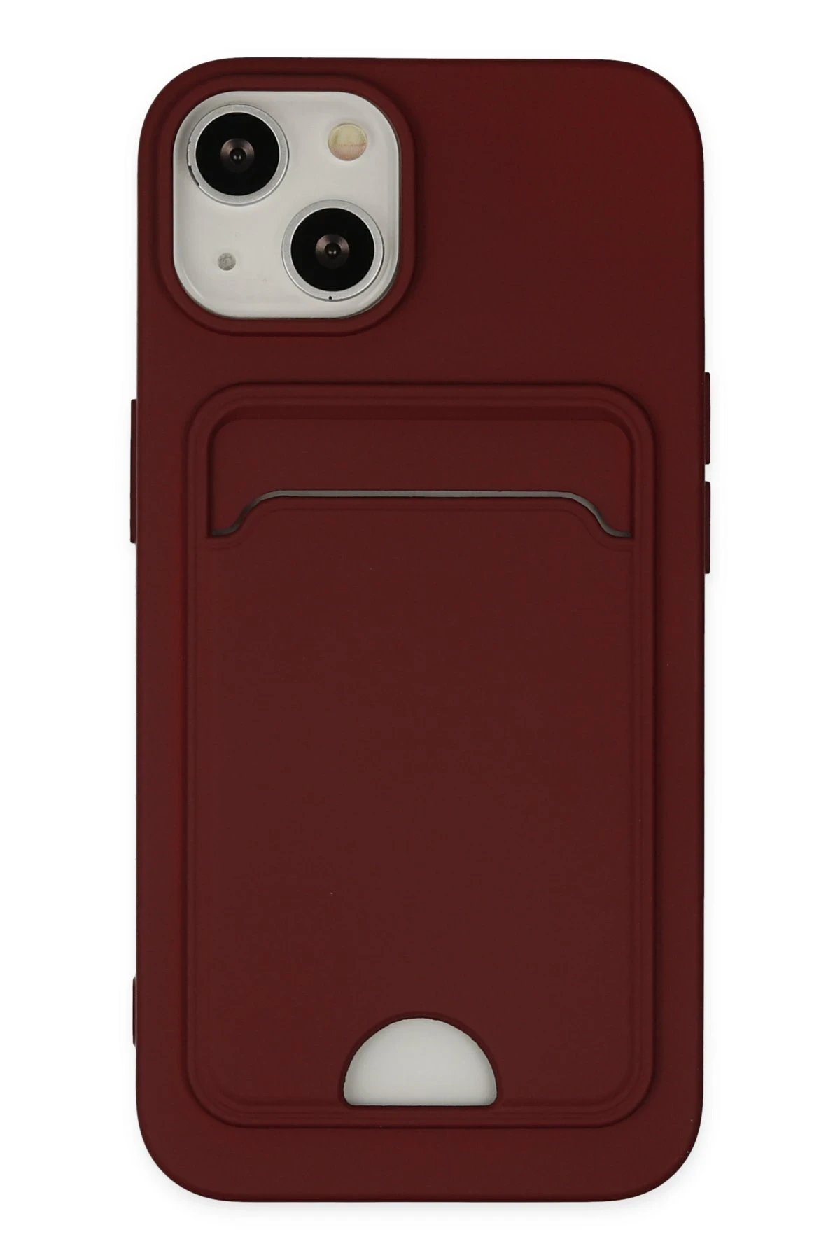 iPhone 14 Plus Kılıf Kelvin Kartvizitli Silikon - Bordo-(5796)