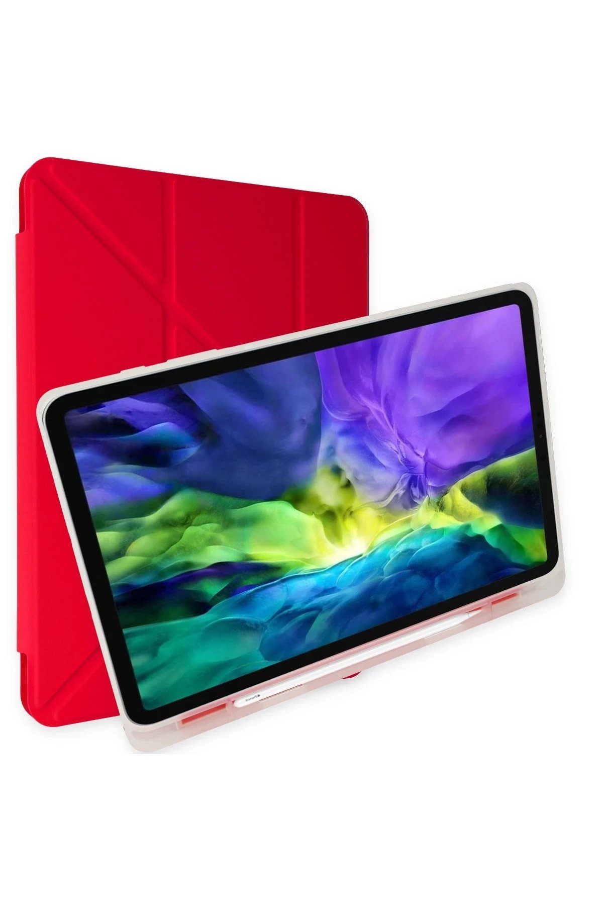 iPad Pro 12.9 (2021) Kılıf Kalemlikli Mars Tablet Kılıfı - Kırmızı-(5796)