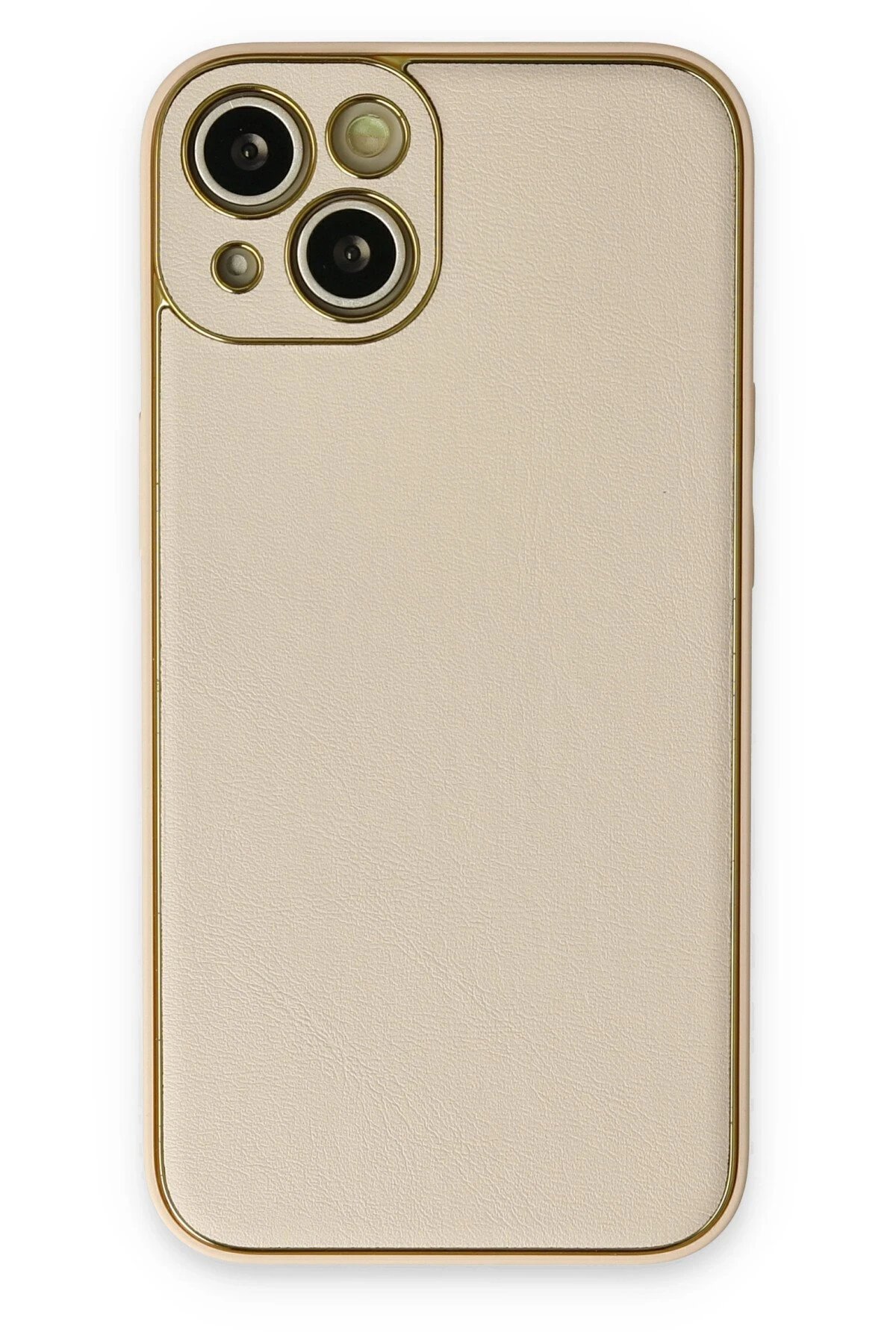 iPhone 14 Plus Kılıf Coco Deri Silikon Kapak - Gold-(5796)